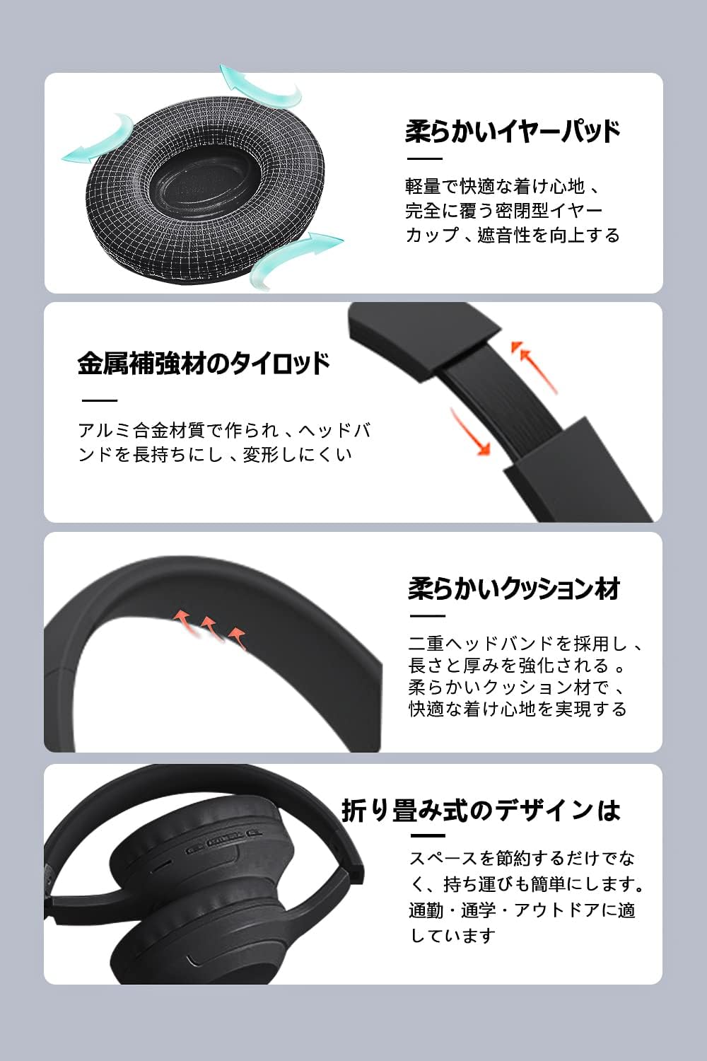 Picun Wireless Headphones, Over-Ear Headphones Upgraded Version Bluetooth V5.3 HiFi Stereo Closed-Back Heavy Bass No Latency Lightweight Foldable 40mm HD Driver Unit 50H Playback/Talking Noise