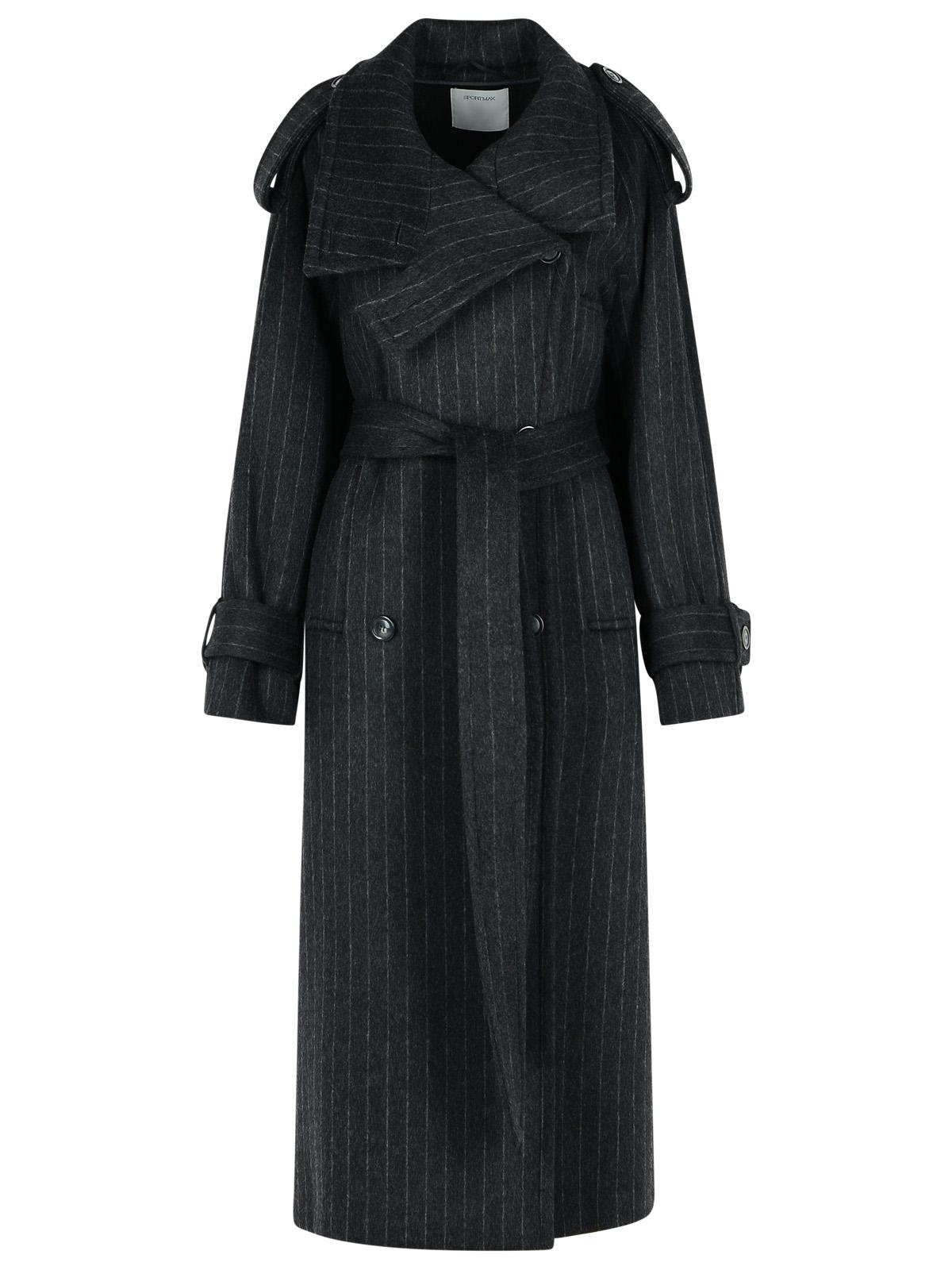 Sportmax 純粋な無煙炭ウールのSportMax 'Arold' Pinstripe Trench Coat - Image 5
