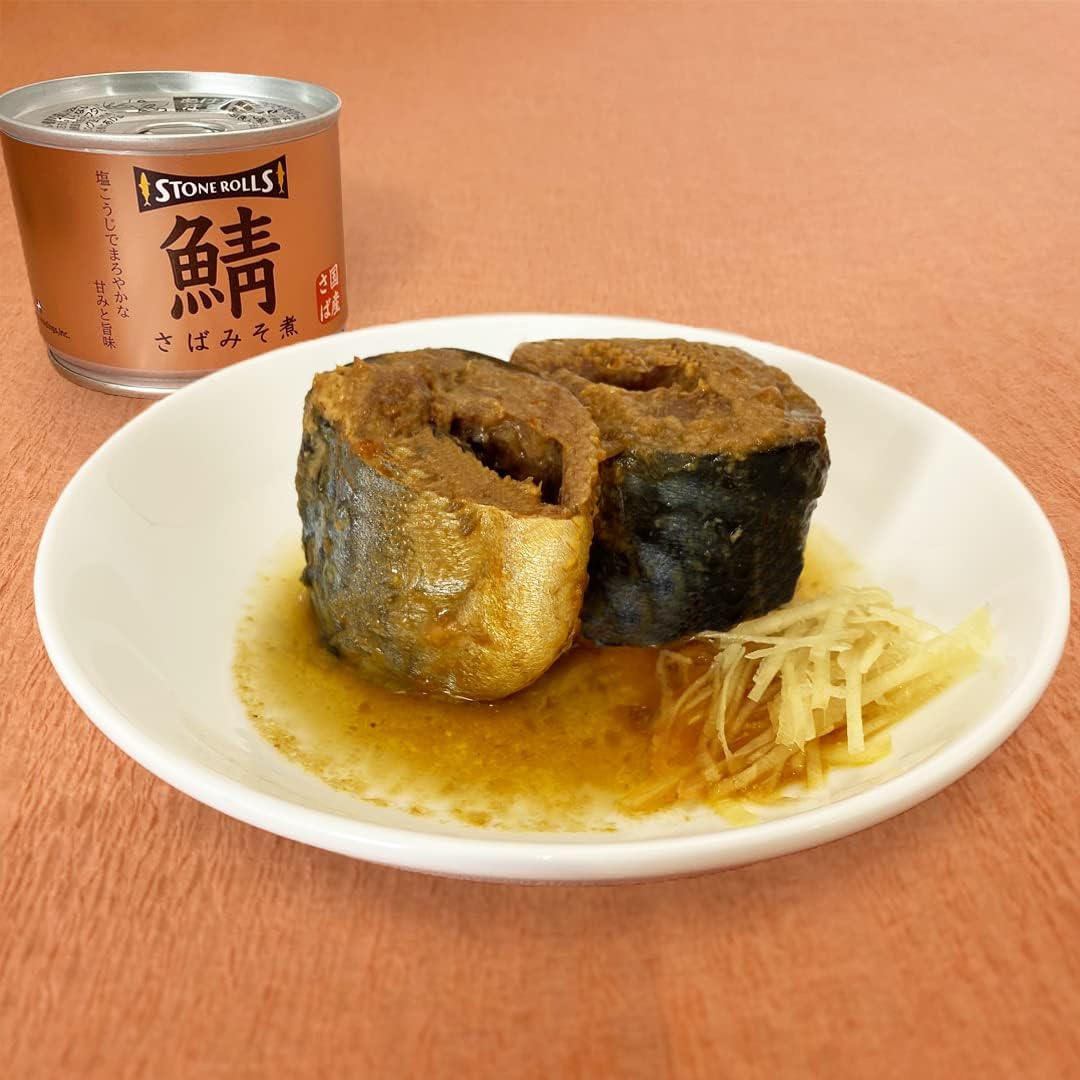 STONE ROLLS (ストンロルズ) Domestic Mackerel Miso Stew 【Protein 29.1g】 190g (Set of 24 Cans)