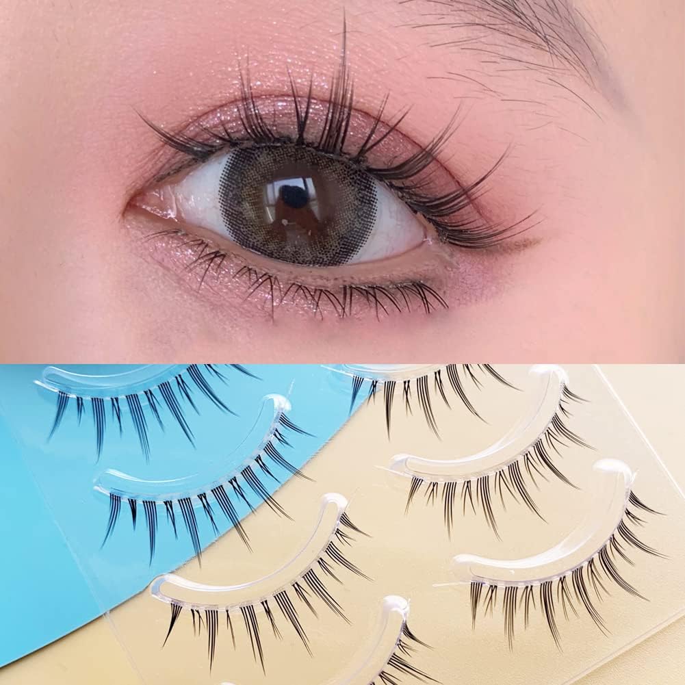 False Eyelashes, 4D False Eyelashes, Natural False Eyelashes, Ultra Lightweight, Soft, Handmade False Eyelashes Clustered Transparent Axis 5 Pairs H22T
