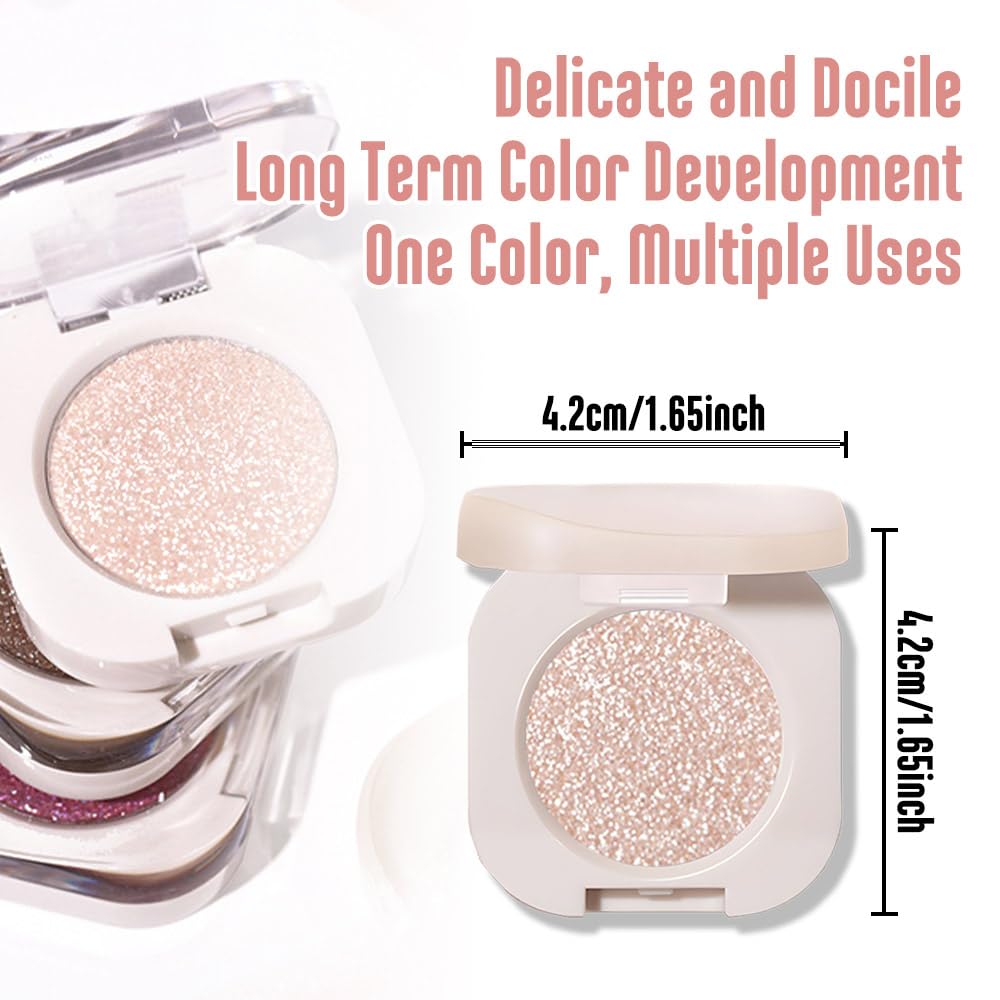 FeiCuiYun Paleta de sombras de ojos con brillo, purpurina y destello para mujeres mayores, blanco perla plateado con brillo, purpurina y efecto metálico holográfico, crema iridescente, sombra de ojos
