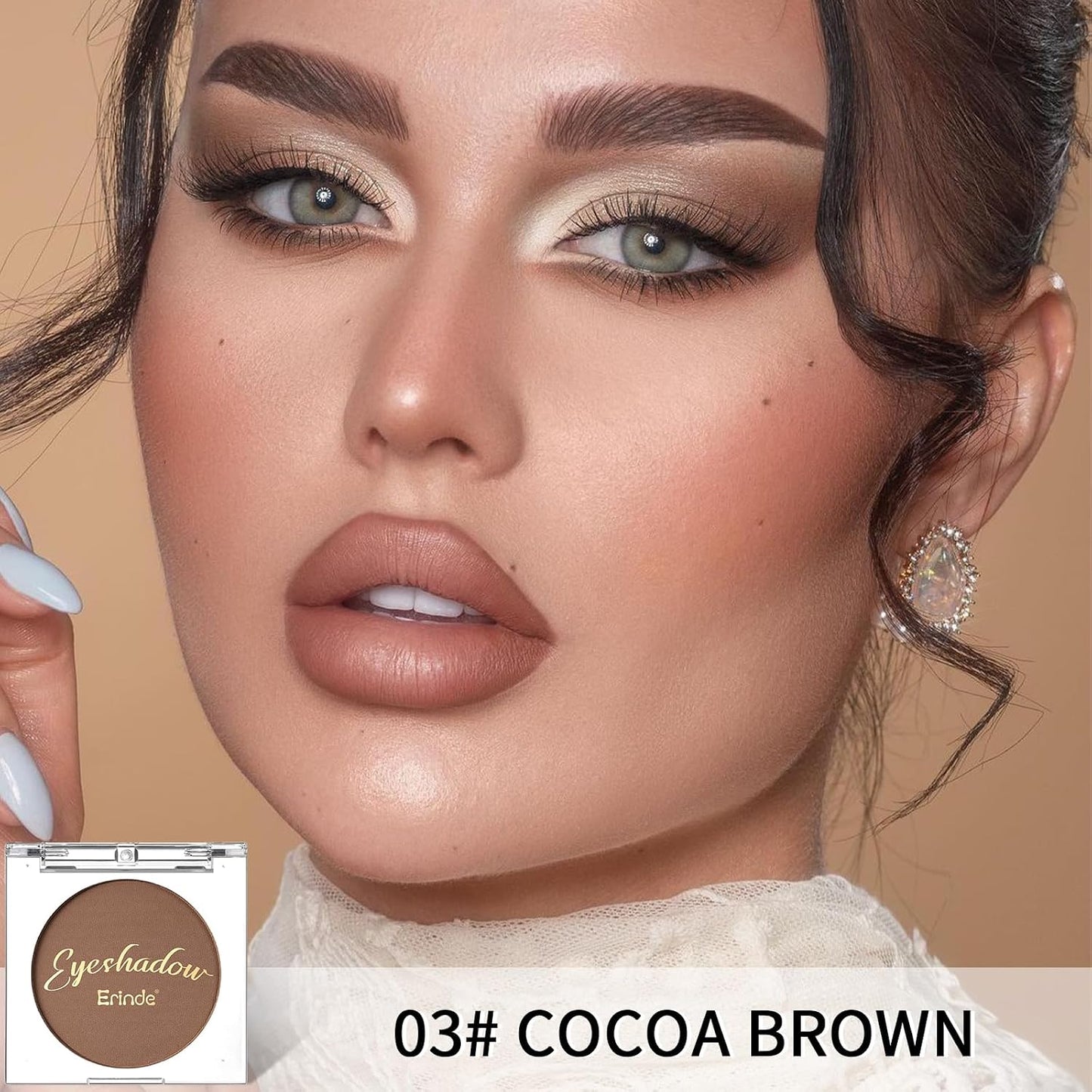 Erinde Paleta de sombra de ojos mate marrón individual, sombra de ojos de terciopelo maquillaje natural compacto en polvo, maquillaje de ojos de larga duración, ultra mezclable, color pigmentado