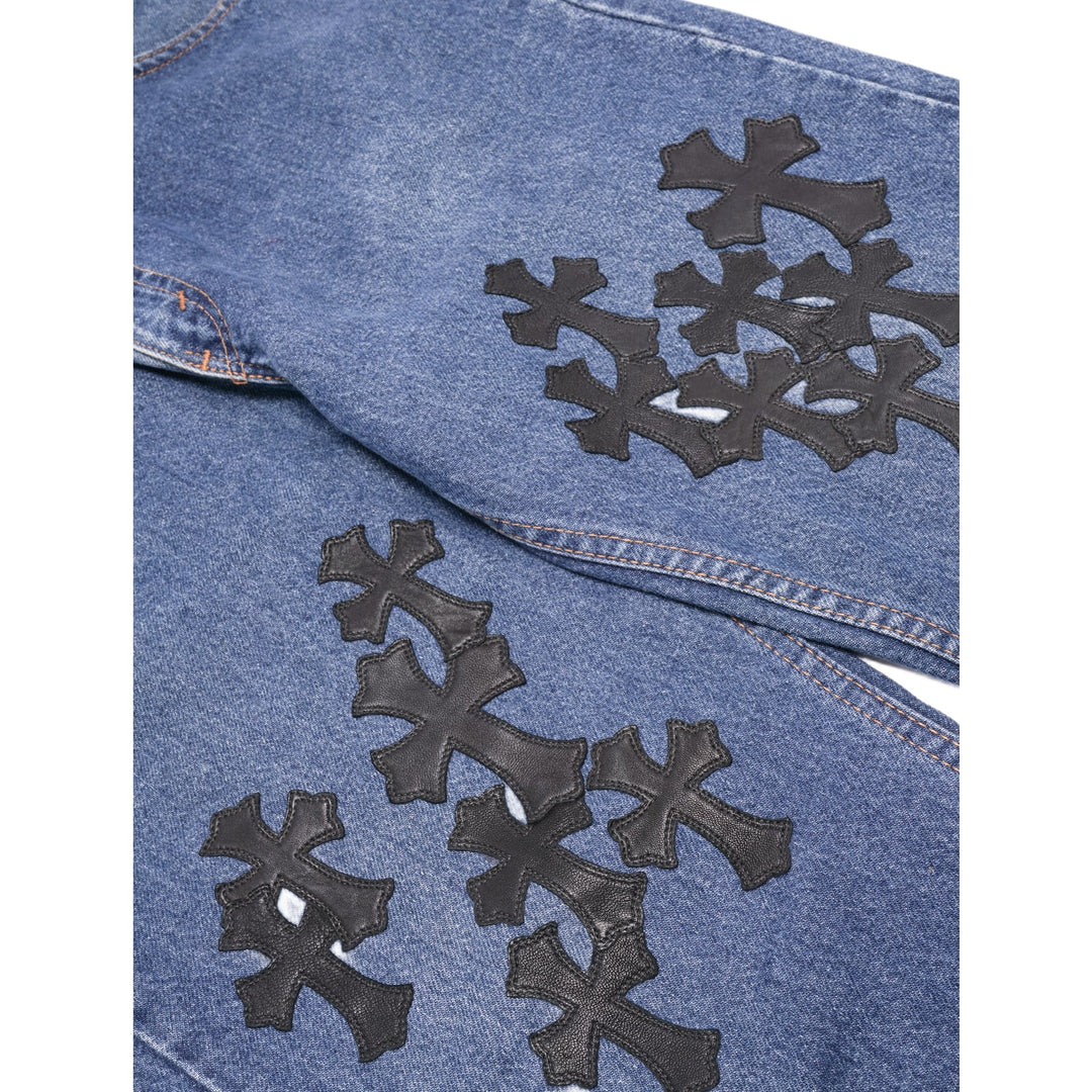 CHROME HEARTS '20 PATCH' DARK WASH JEANS