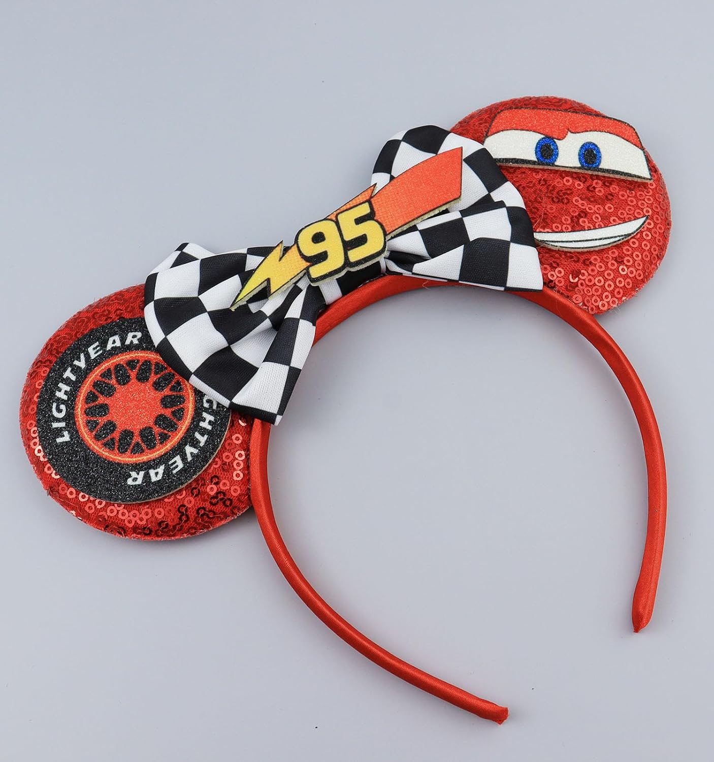 Diadema con orejas de ratón, diadema con orejas de auto de Lighting McQueen para fiesta de cumpleaños de niños - Diadema con orejas de auto
