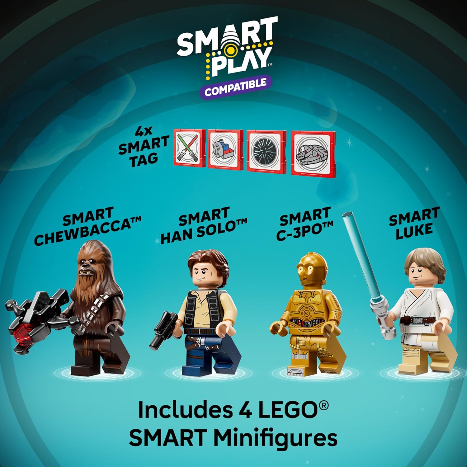 LEGO Star Wars SMART Play: Millennium Falcon Starship Building Toy para niños, juego compatible con 4 etiquetas inteligentes y 4 minifiguras, regalo para niños, niñas y fanáticos a partir de 9 años - 75426