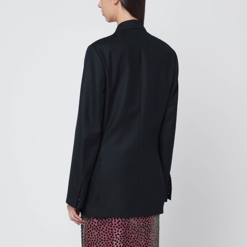 Monot Dries Van Noten Navy Blue Double Bestodedウールジャケット - Image 5