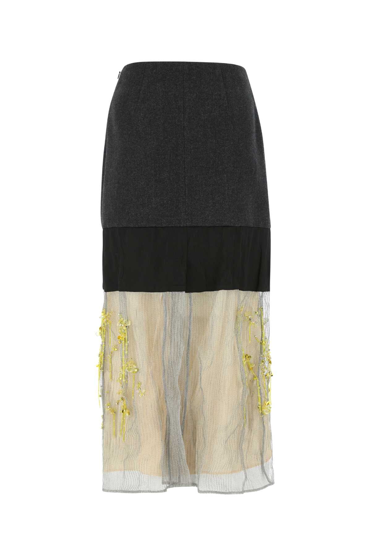 Prada プラダマルチカラーウールとメッシュスカート - Image 5
