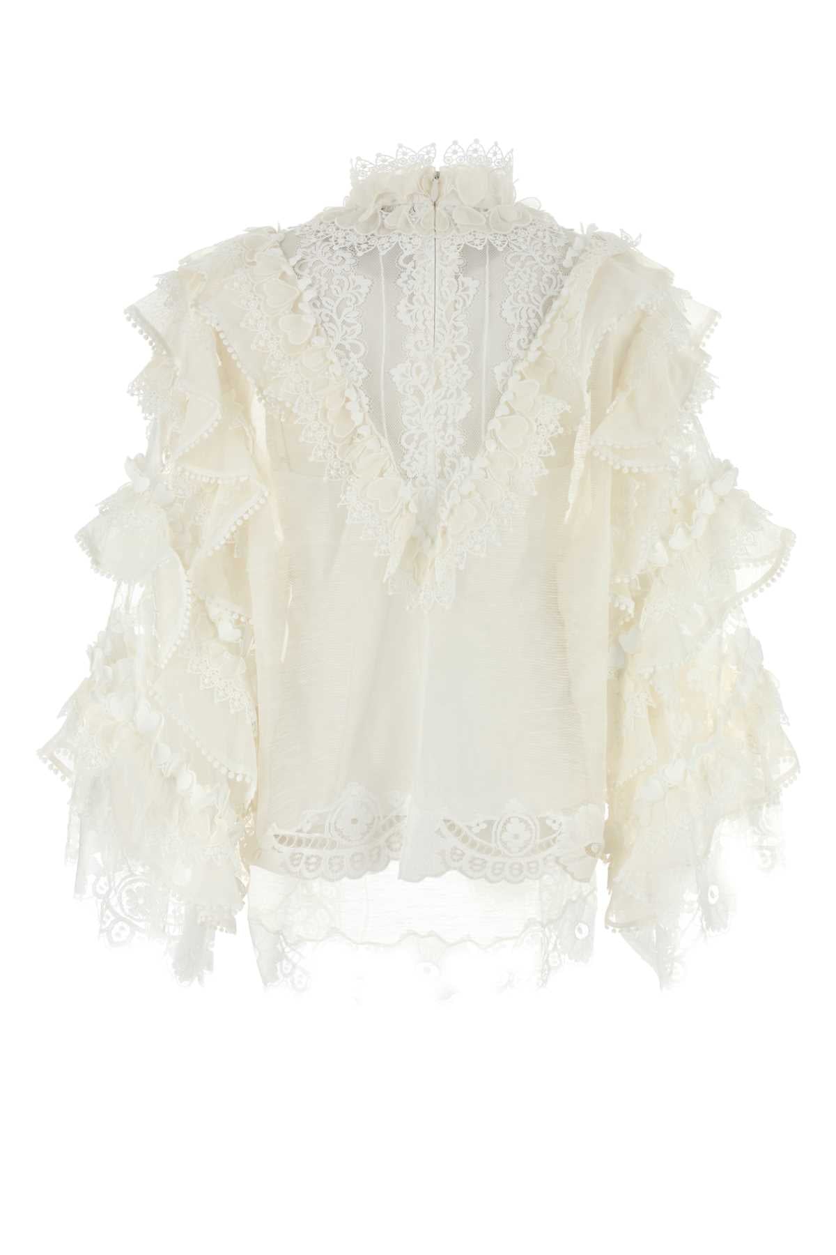 Zimmermann Zimmermann White Linen Blend Crush Blouse - Image 5