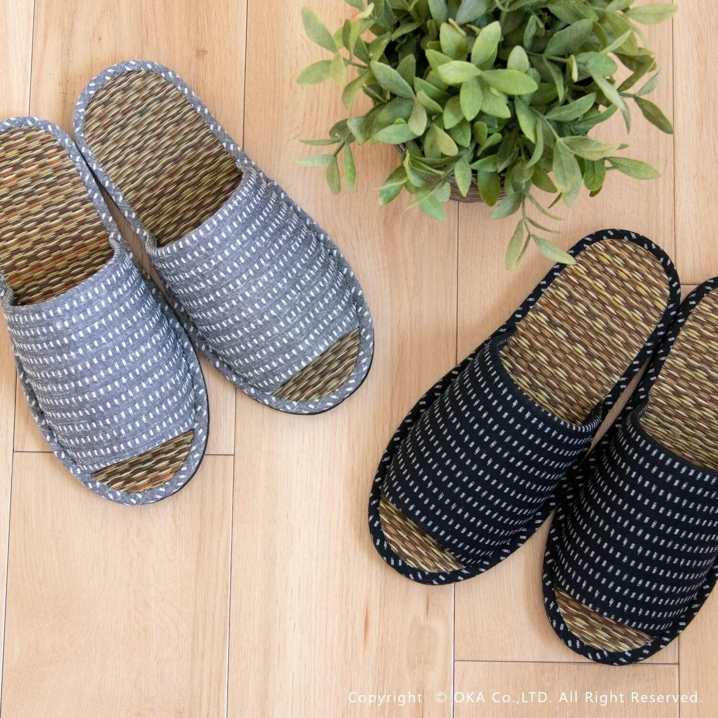 OKA Kurume Woven Tatami Slippers, Made in Japan, Size L, Gray