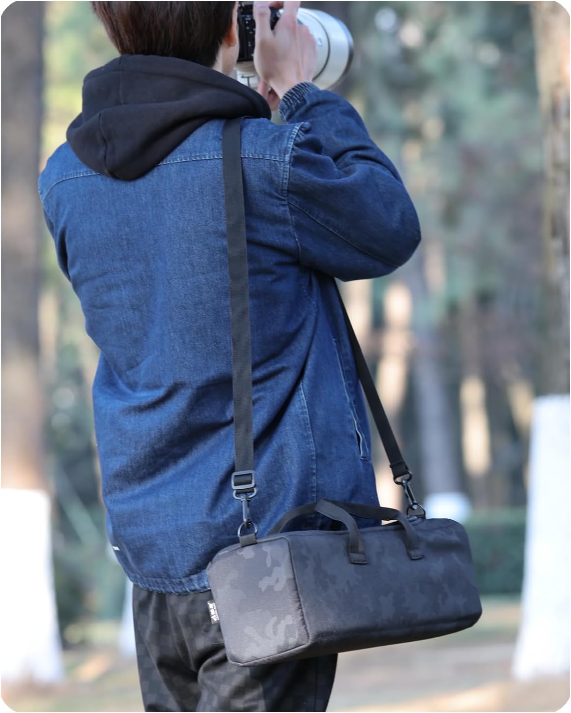 CHASING BIRDS Camouflage Waterproof Camera Bag SLR Storage Backpack for Canon RF 200-800 Sony 200-600 NIKON Z 180-600 mm etc Portable Handheld Storage Bag (Dark)