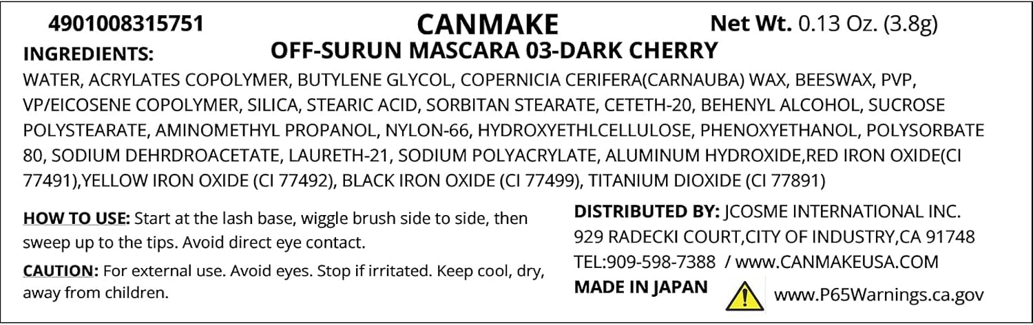 Canmake Off Mascara 03 Dark Cherry Hot Water Off Smudge Proof Curl Keep Film Type 03 (x1)