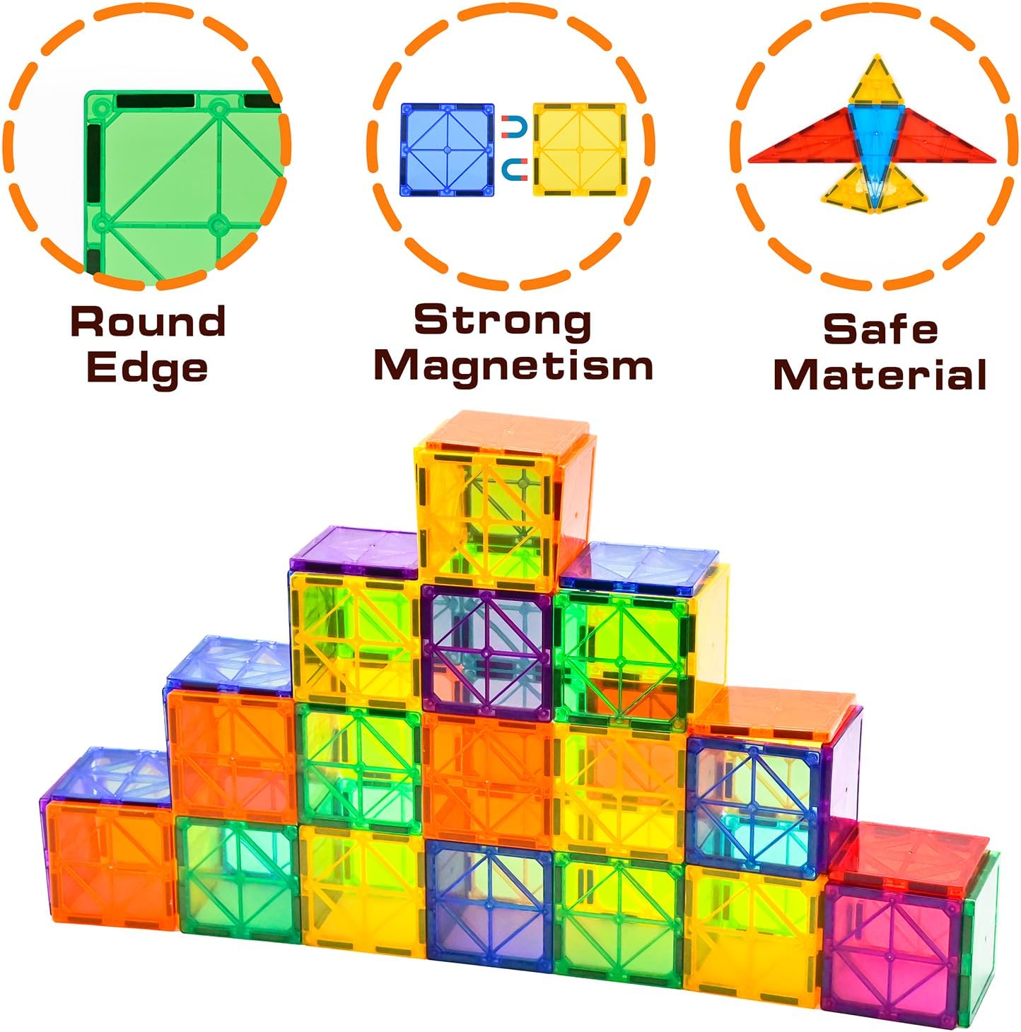 Gemmicc 136PCS Magnetic Tiles Building Blocks for Kids STEM Approved Educational Toys Magnetic Puzzle Building Blocks for Boys Girls with 2 Cars