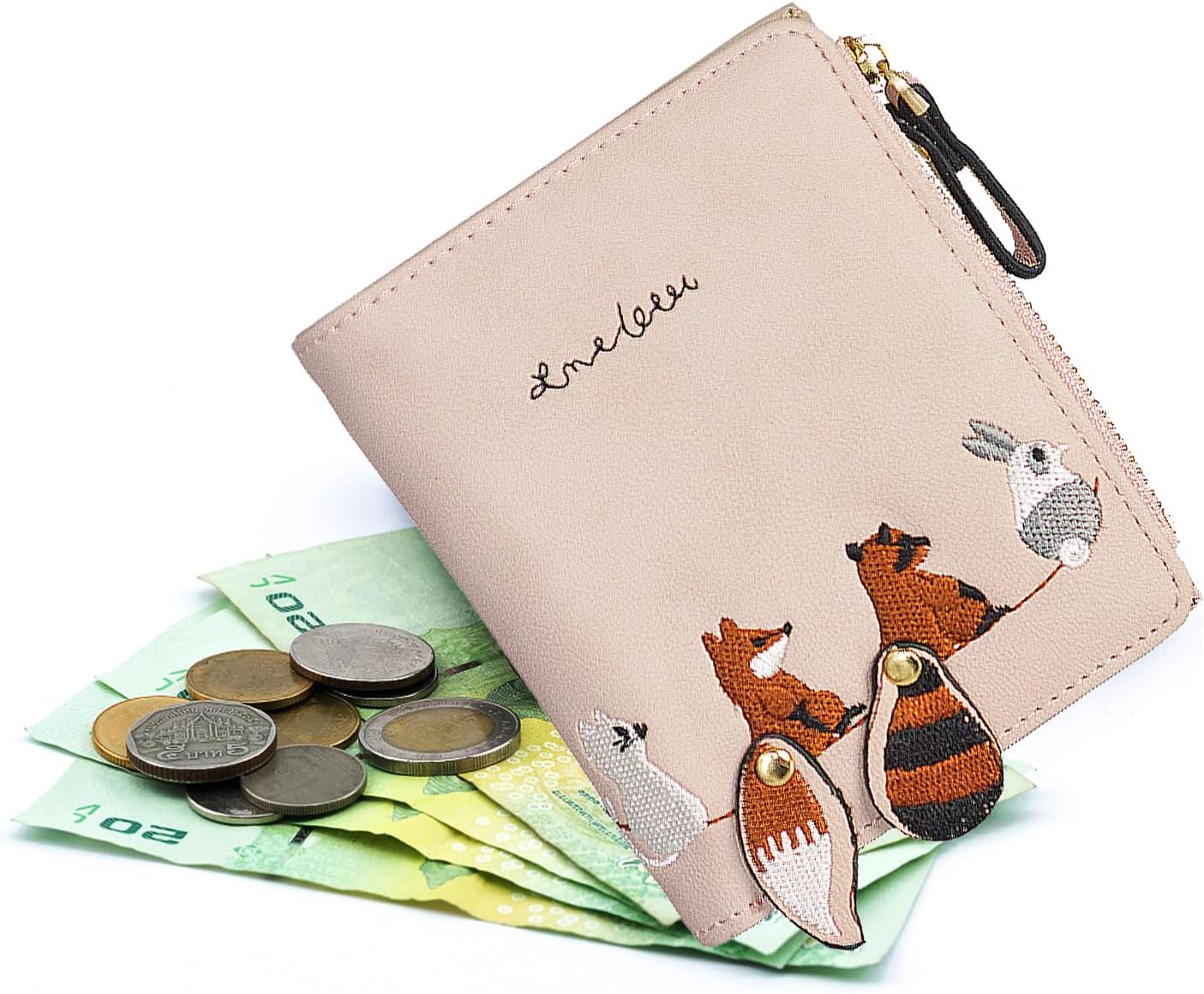 Mini Wallet, Leather Coin Purse, Cartoon Wallets, for Storing and Protecting ID Cards, Credit Cards, Money, Photos (Pink)