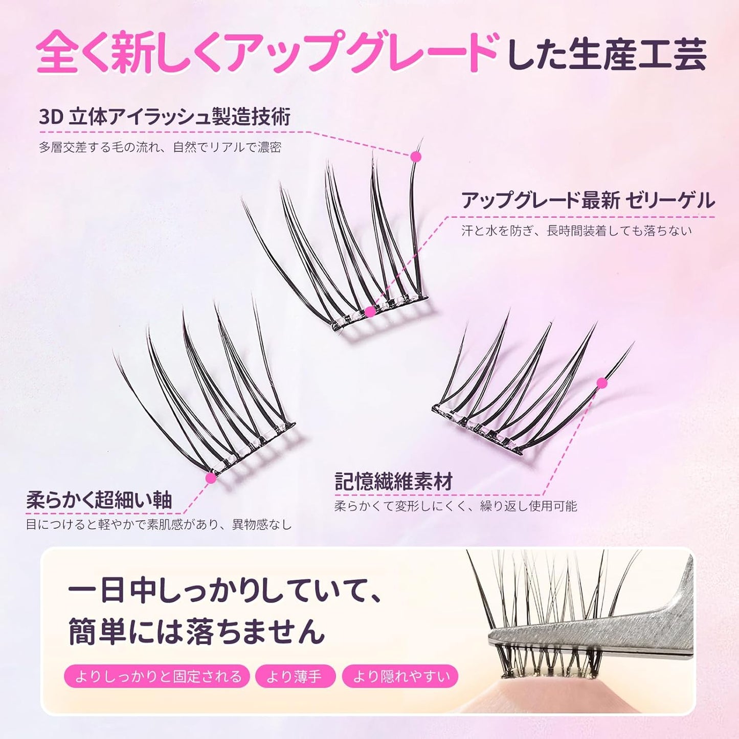 ANICEMOON False Eyelashes, No Glue, No Glue, No Glue, 3D False Eyelashes, No Glue, No Glue, False Eyelashes, For Partial Eyelashes, Self-Adhesive, Easy to Wear, Cute, Natural Bundle, Popular, Durable