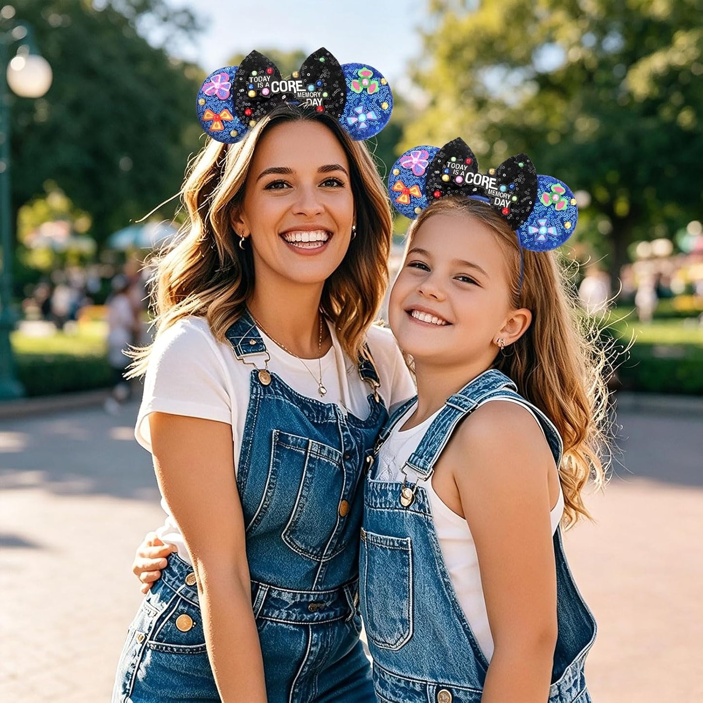 ETLUK Diadema con orejas de ratón, diadema azul con lazo de lentejuelas para mujeres, niñas y adultos, orejas de parque para cosplay, accesorios de decoración de fiesta