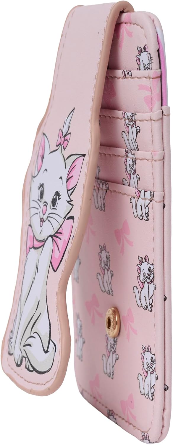 Disney Tarjetero para mujer, delgada, compacta, cartera, crédito, pequeño viaje a presión, Marie Aristocats Rosa, Tarjetero
