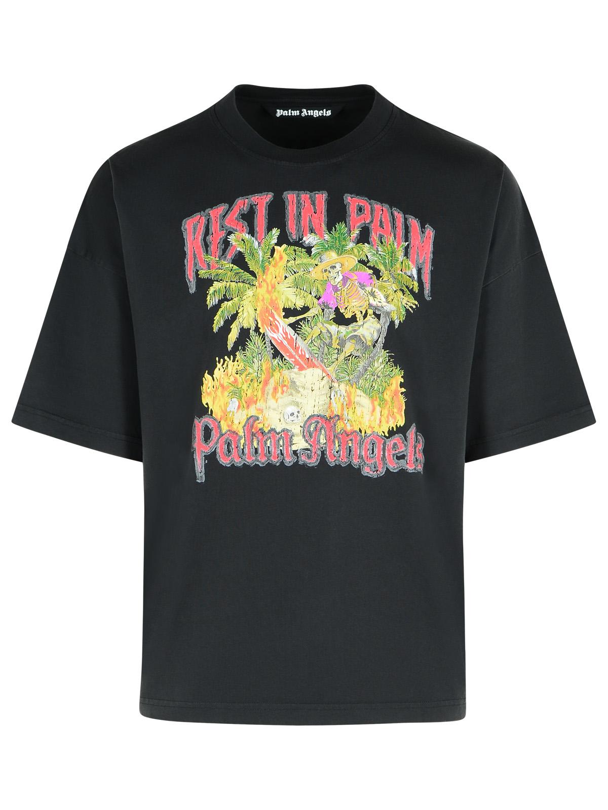 Palm パームエンジェルスのパームの中の休息 'ブラックコットンTシャツ - Image 5