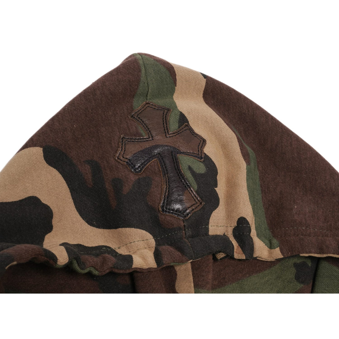 CHROME HEARTS 'CAMO LEATHER HORSESHOE' CROSS PATCH THERMAL ZIP UP HOODIE