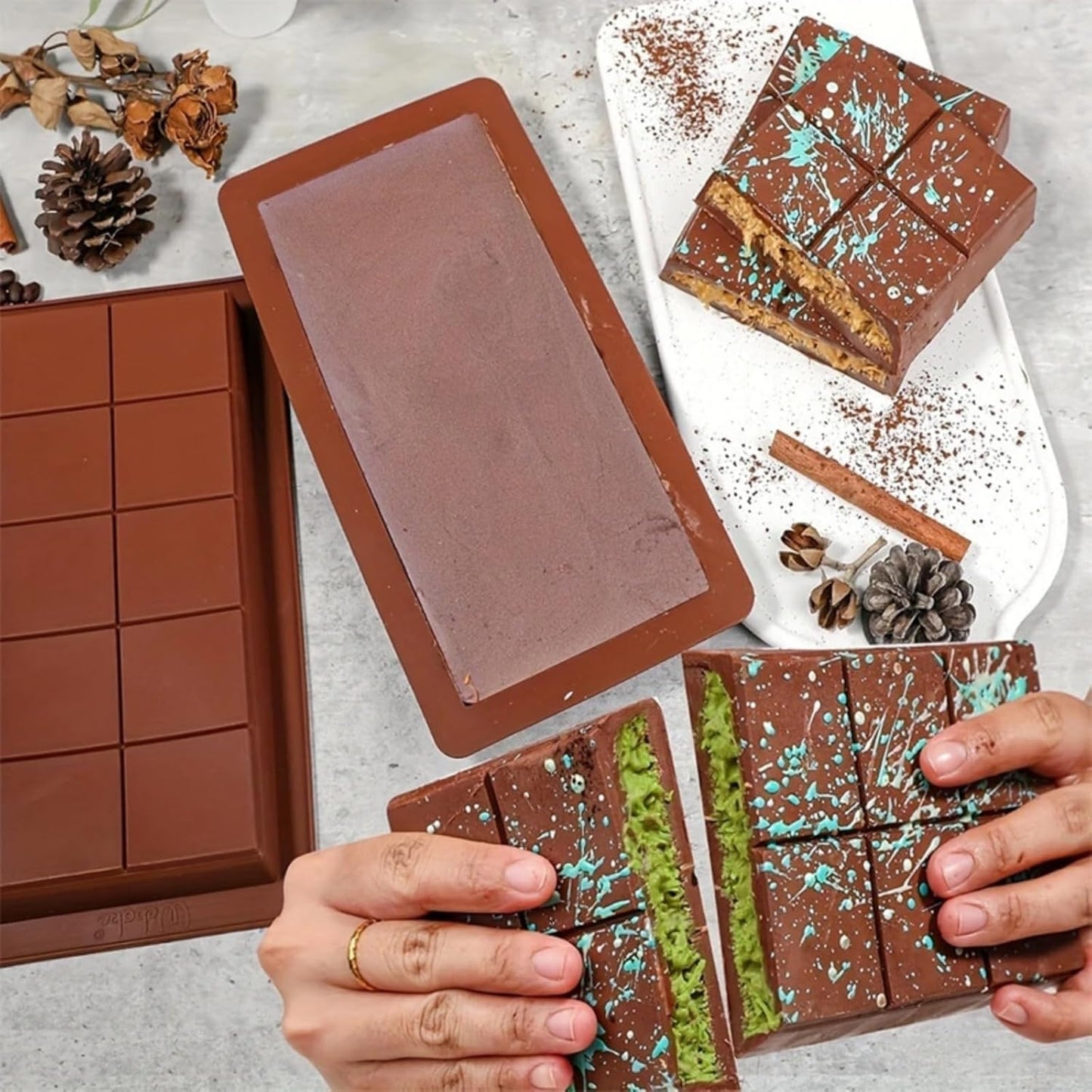 Pclife 2PCS Chocolate Molds Silicone Molds Chocolate Baking Pastry Rectangle Food Grade Silicone Molds Chocolate Bar Molds Milk Chocolate Bar Dubai Chocolate Cookie Tools DIY Mold Baking Baking Baking