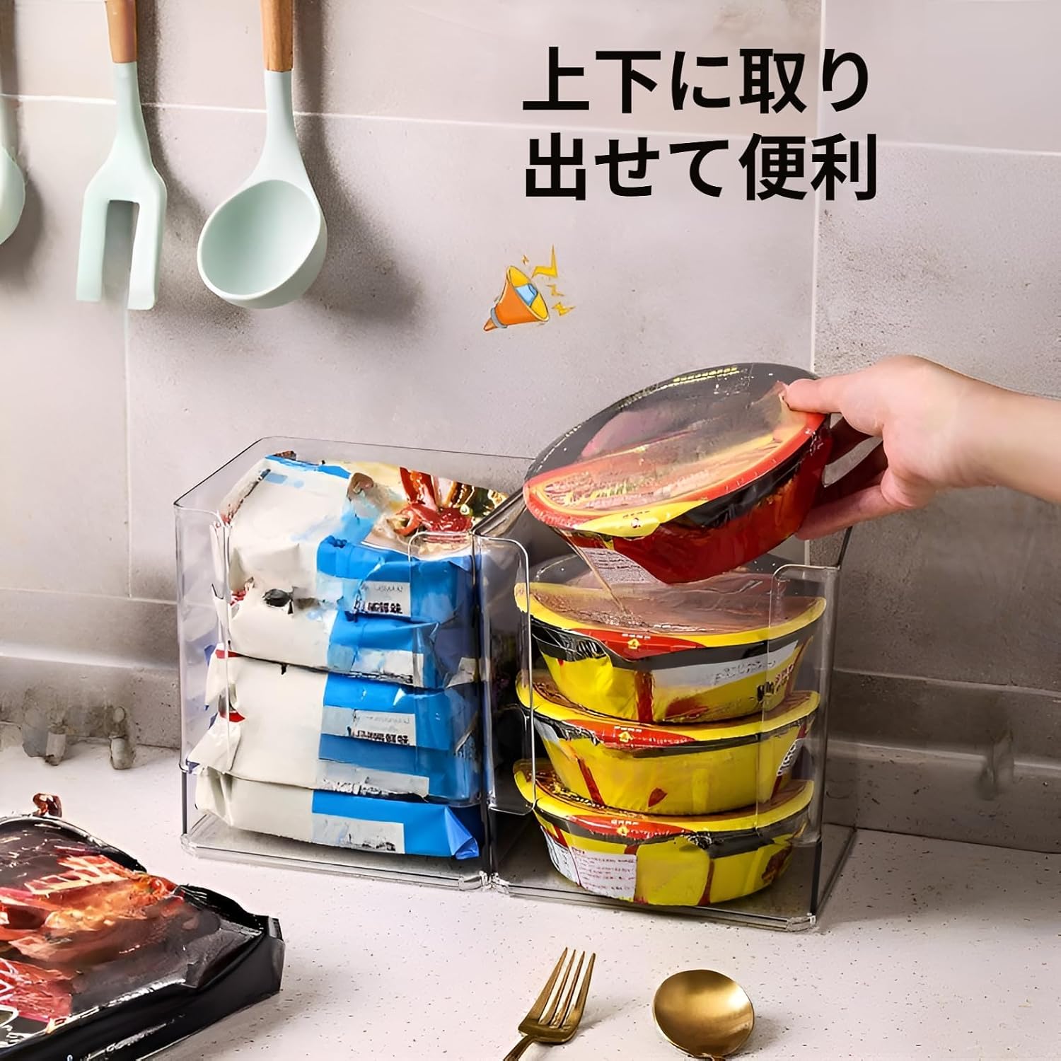 [Snughom]タワー型ストッカー【上から入れて下から取り出す】アクリル透明プラスチック 収納ボックス デスクトップ化粧台化粧品 多用途 整理 便利 デスクトップ化粧台 キッチン インスタントラーメンケース バラつきがちな小物の収納に (収納ボックス*2) [並行輸入品]