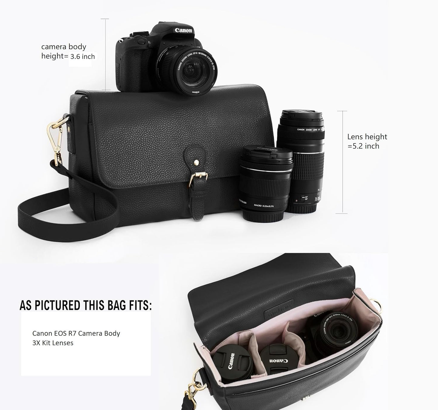 DSLR Camera Bag, Meliae Women's Stylish Premium Leather Messenger Crossbody Camera Case for Travel Canon Nikon Sony Olympus DSLR Mirrorless