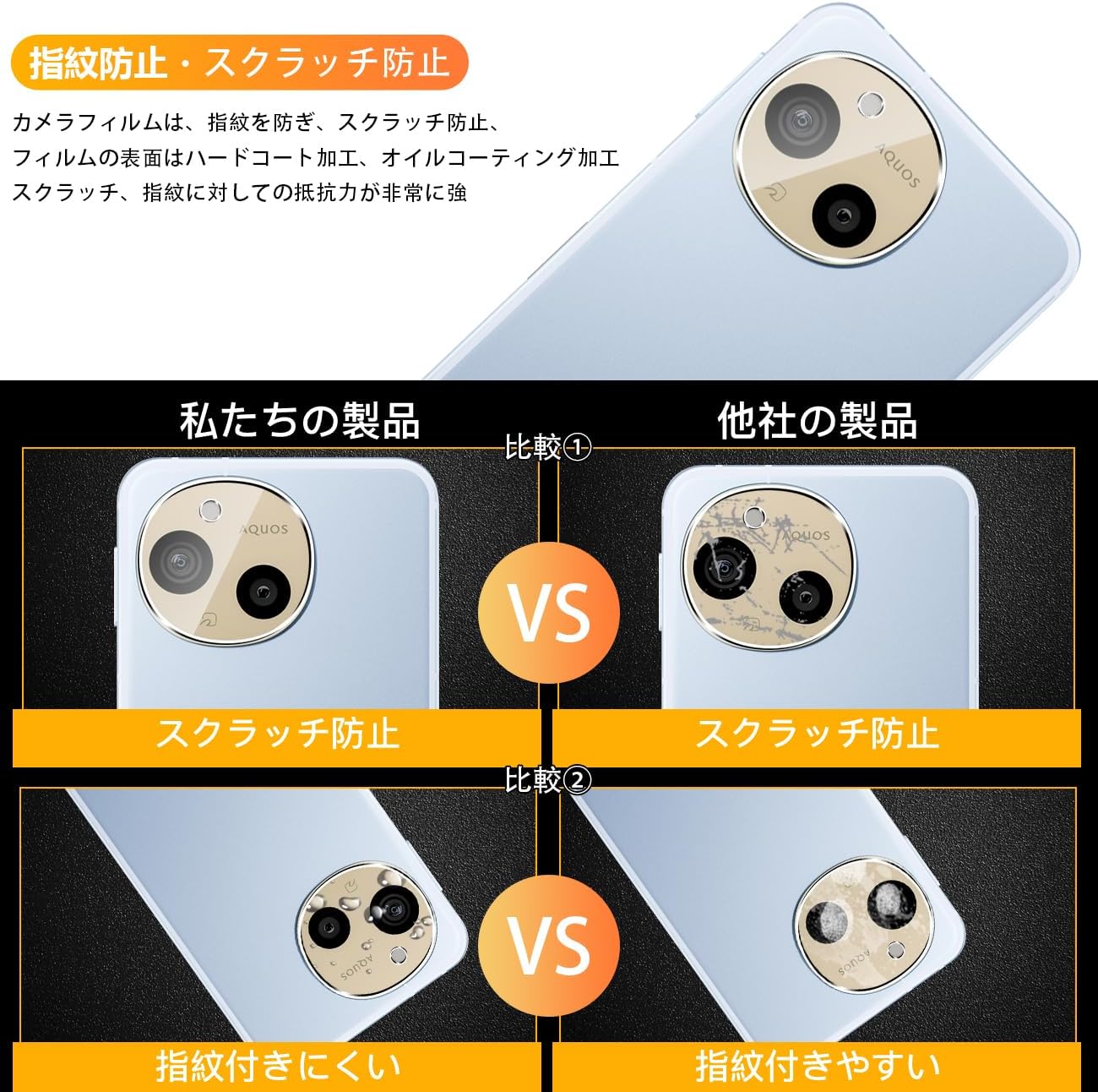 [Set of 2] Compatible AQUOS sense 9 SH-53E SH-M29 SHG14 Camera Film, 2 x AQUOS sense9 Lens Protective Cover, Black Edging, Overexposure Prevention, Compatible with Aquos Sense 9 Lens Film, Lens