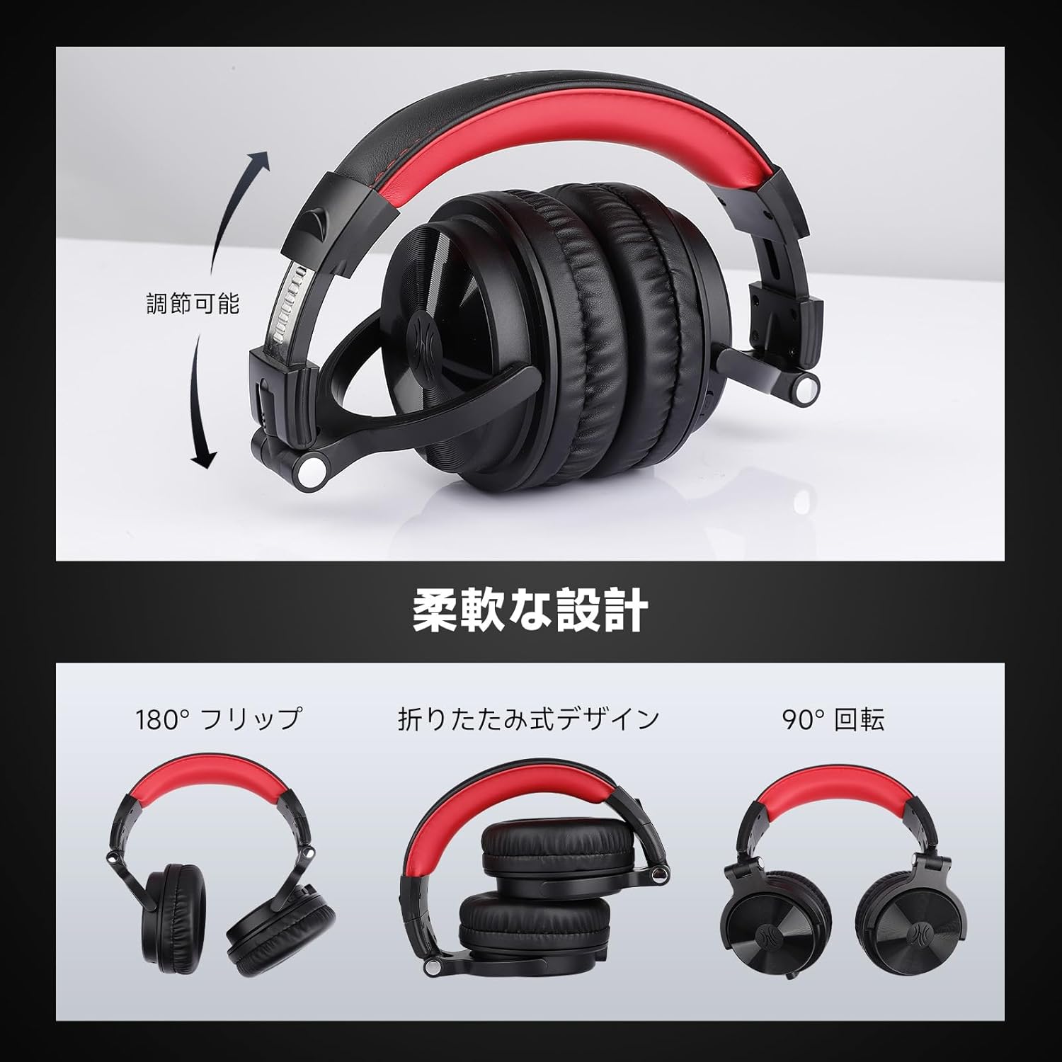 OneOdio Wireless Headphones, Up to 110 Hours of Continuous Playback, Bluetooth Headphones, Heavy Bass, Wired Hi-Res, Multi-Point Support, Built-in Microphone, Hands-Free Calling, Pro C, Black Red