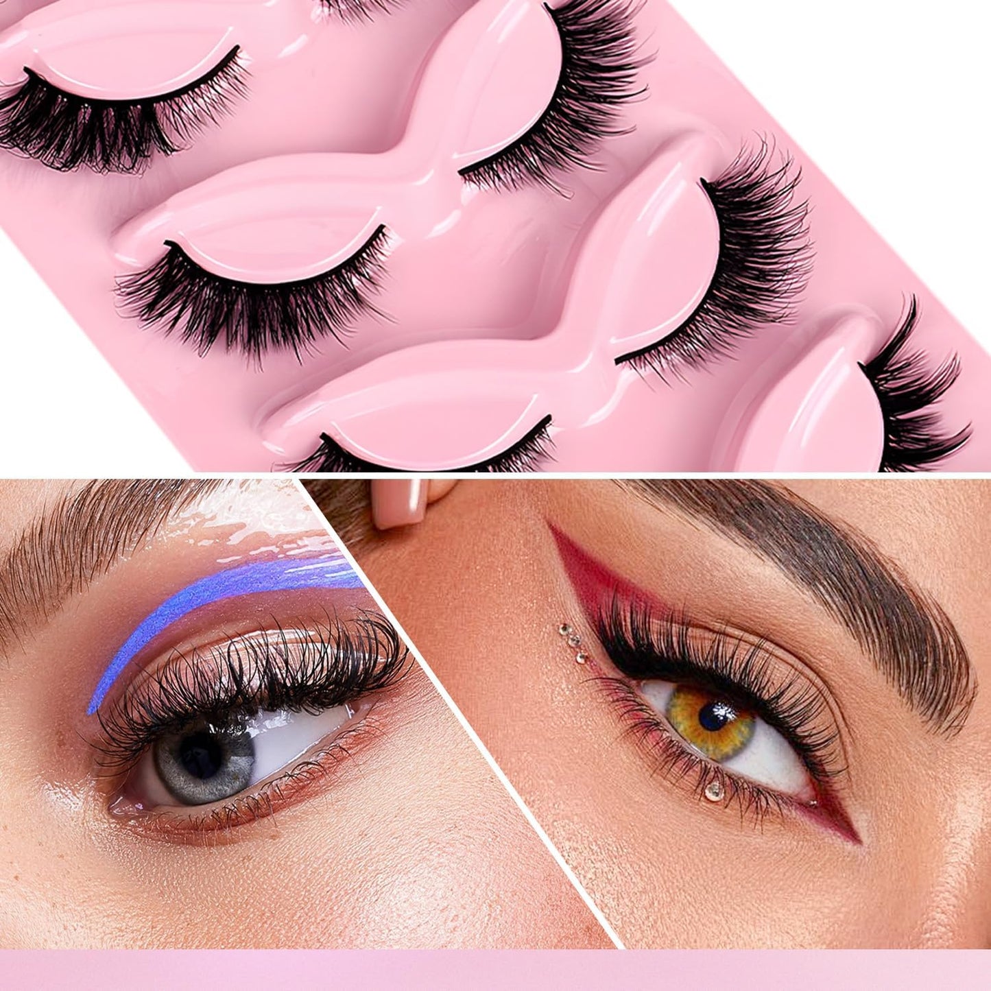 WALWAL Fox Fake Eyelash, Natural Curl Fake 3D Volume Mink Lashes for Cat Eye Makeup, Soft and Fluffy Whispy Lush Strips(5 Pairs Hybrid Set)