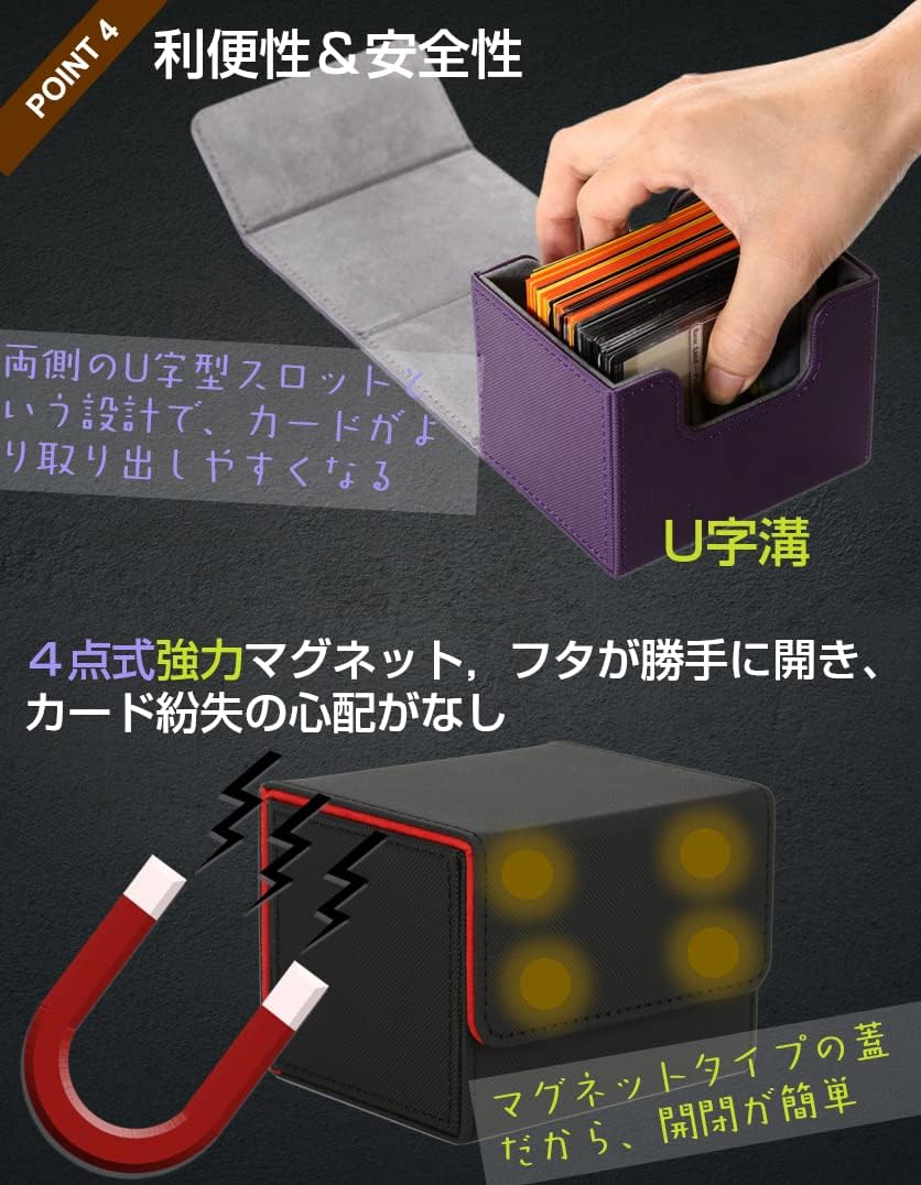 Venssu Deck Case, Trading Card Case, Storage Box, Side Loading Magnet, PU Leather, 120 Pieces, Small, Compatible with "Yu-Gi-Oh! Pokemon, Duema, Various Card Games" Sleeve (Black (Red Interior))