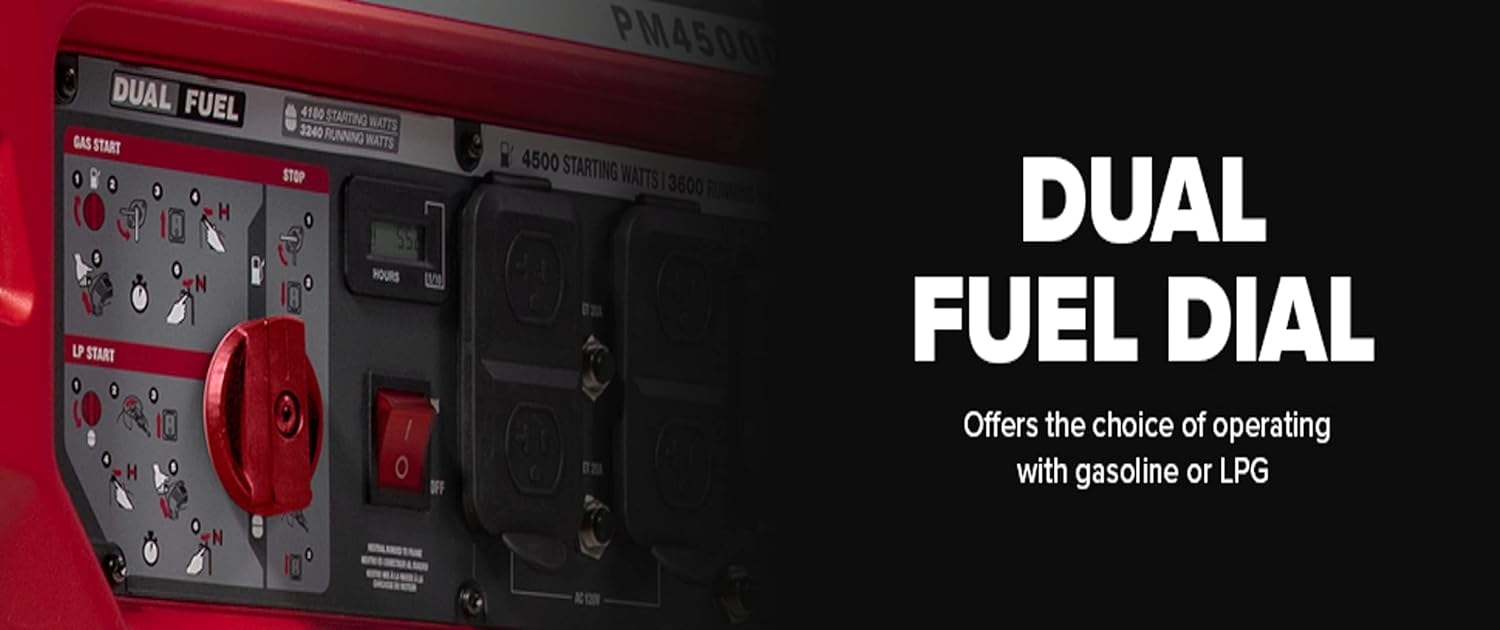 Powermate P0081700 PM4500 4500 Watt Dual Fuel Portable Generator CO-Sense 49-State / CSA, Generac Powered