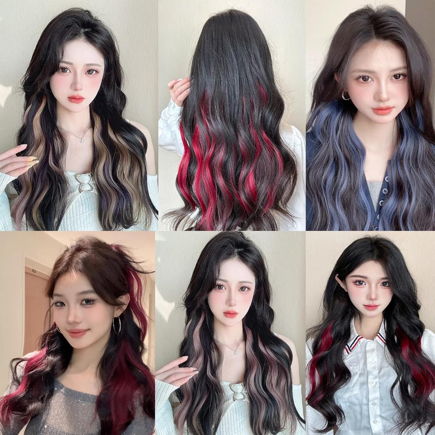One Touch Color Extension, Color Extension, 19.7 inches (50 cm), Synthetic Hair, Long Curled, Hair Extension, Cosplay, Heat Resistant, Korean Style, Party, Fashion, Performance, Extension