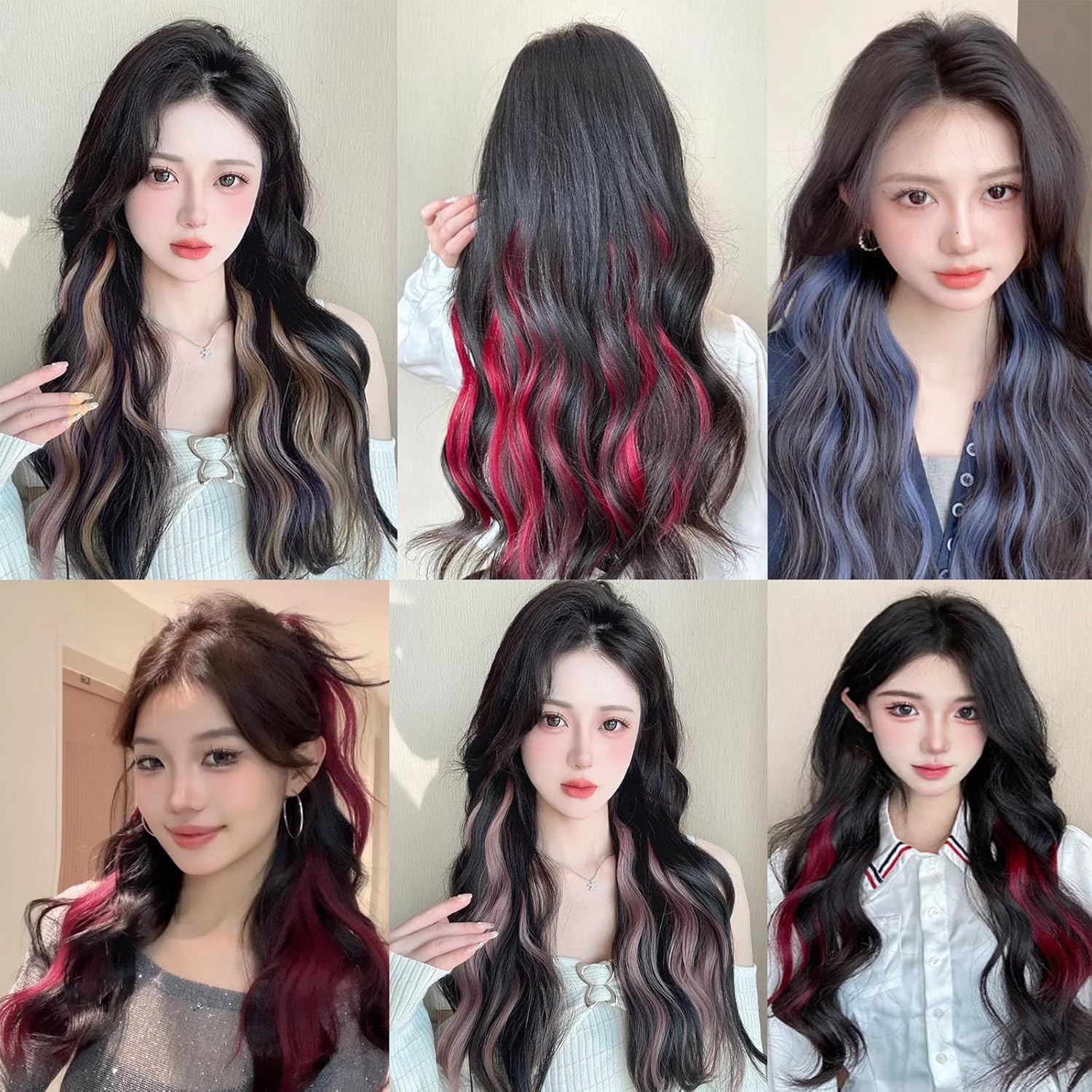 One Touch Color Extension, Color Extension, 19.7 inches (50 cm), Synthetic Hair, Long Curled, Hair Extension, Cosplay, Heat Resistant, Korean Style, Party, Fashion, Performance, Extension