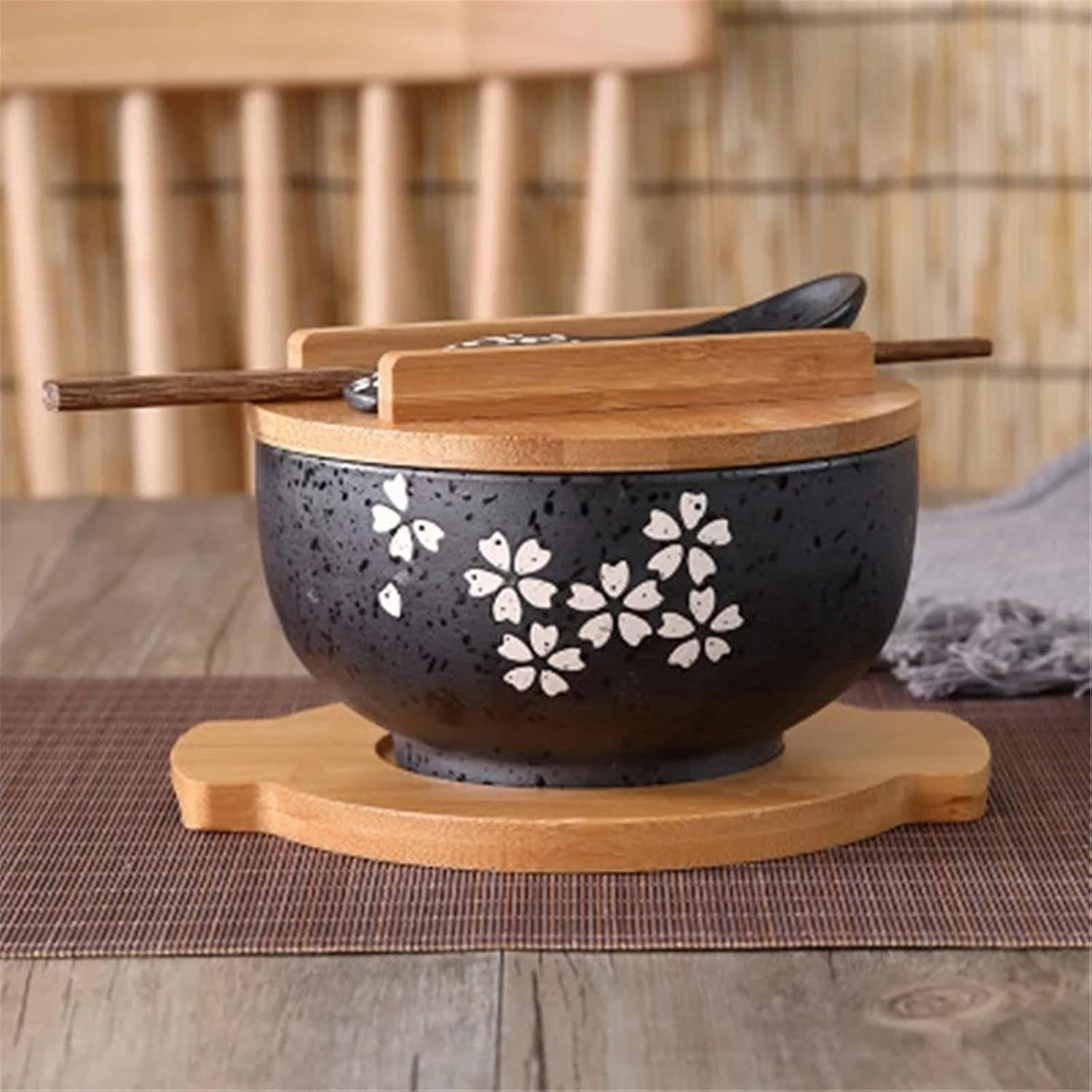 Tableware Udon Soba Noodle Bowl Instant Noodle Tableware Dining Room Tableware Salad Ceramic Bowl Restaurant Ramen Commercial Use (Color: Black, Size: One Size)