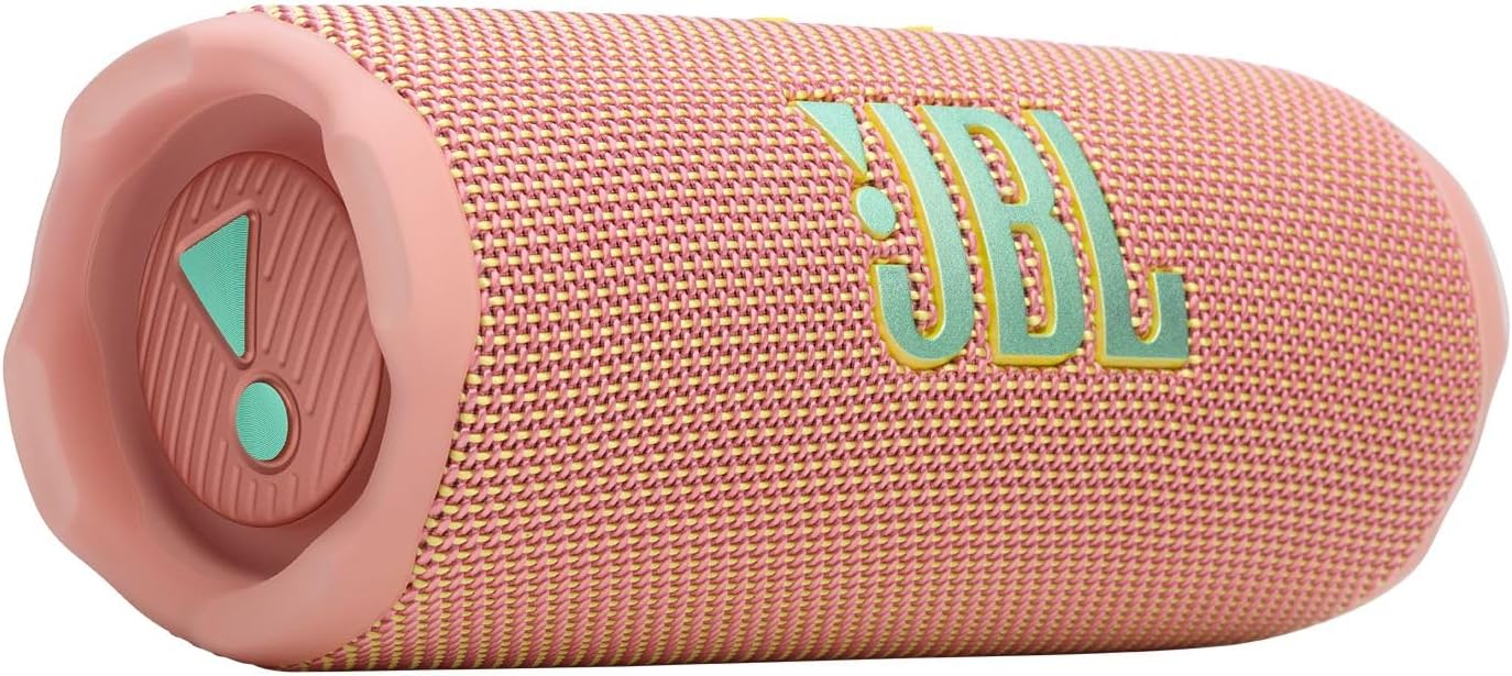 JBL Flip 7, Portable Speaker, Bluetooth Compatible, IP68 Dustproof, Waterproof, USB-C & App Compatible, Lanyard & Carabiner Included, AURA CAST Multi-Speaker Connection, Swoosh Pink, JBLFLIP7PINK