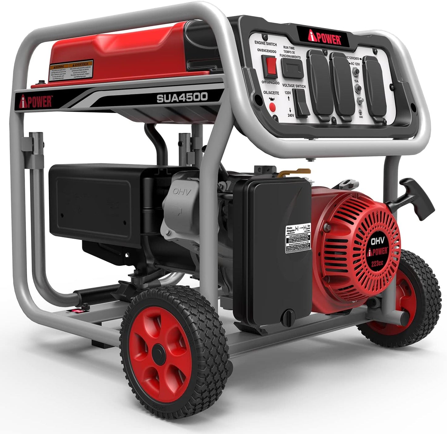A-iPower SUA4500 4,500-Watt Gasoline Powered Portable Generator Wheel Kit Included, Red