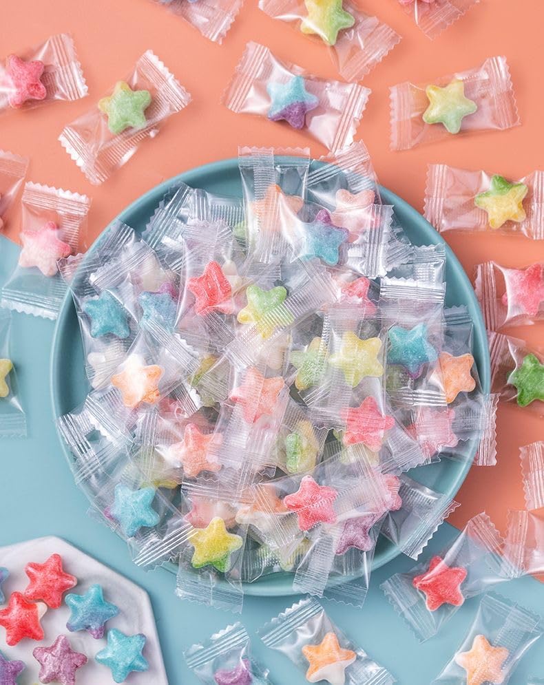 セイカオエン あめ ミルク味の星型キャンディ キャンディ ぶどう・いちご・パイナップル・白桃 個包装 おやつ 夏バテ防止 お祭り お配り用 大容量 (星型+ハート飴300g(約140個)) [並行輸入品]
