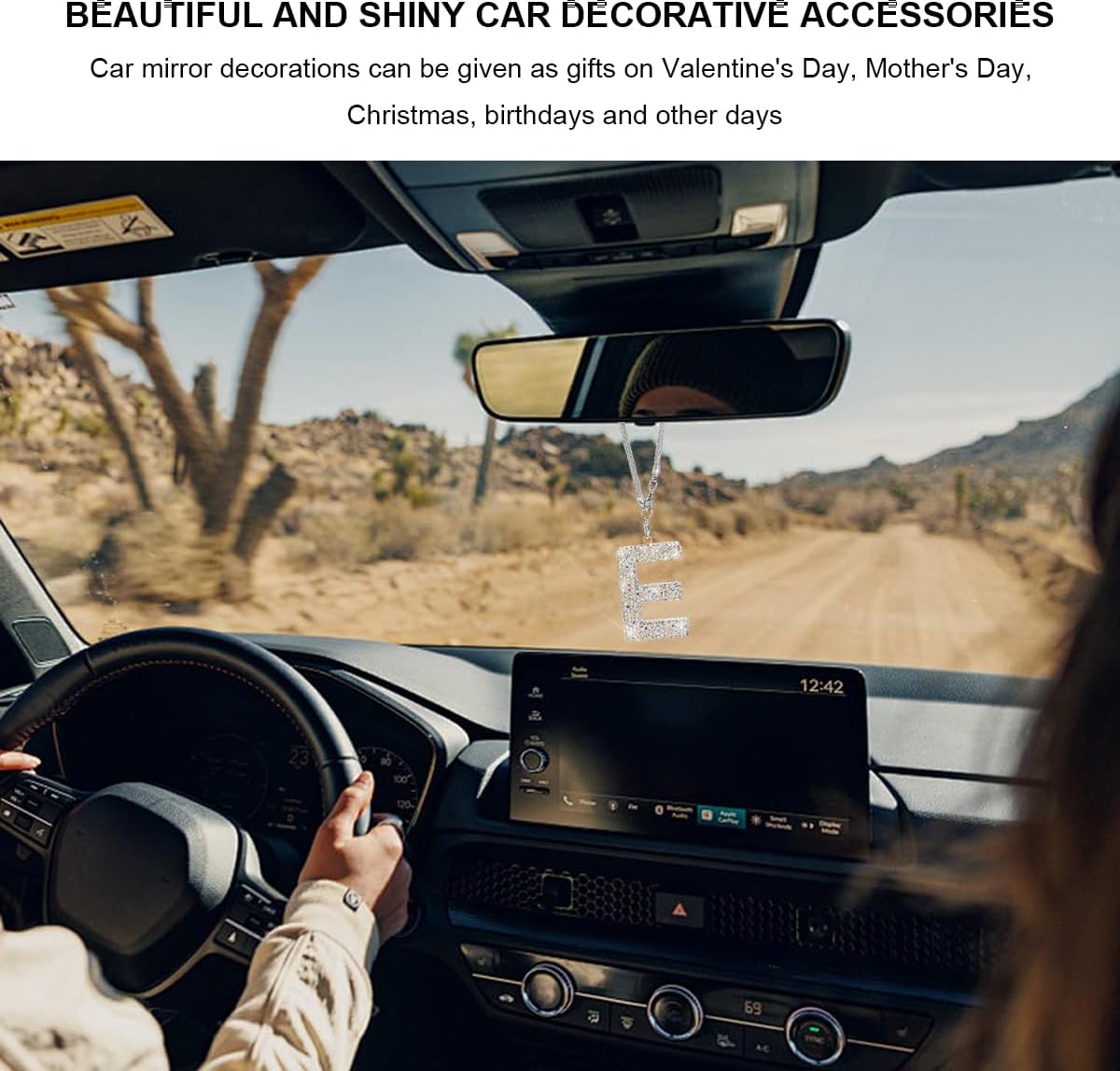Adorno Inicial Brillante para Espejo Retrovisor de Automóvil, Bonito Colgante de Letra de Cristal, Colgador de Retrovisor de la Suerte, Accesorios para Colgar Espejo Automotriz, Decoración