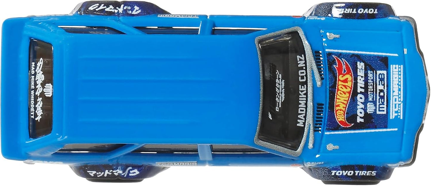 Hot Wheels Car Culture Ronin Run II Mad Mike Mazda RX-3 Wagon/Lemur Ride-On Toy Mini Car, Ages 3 and Up, Blue JBK50