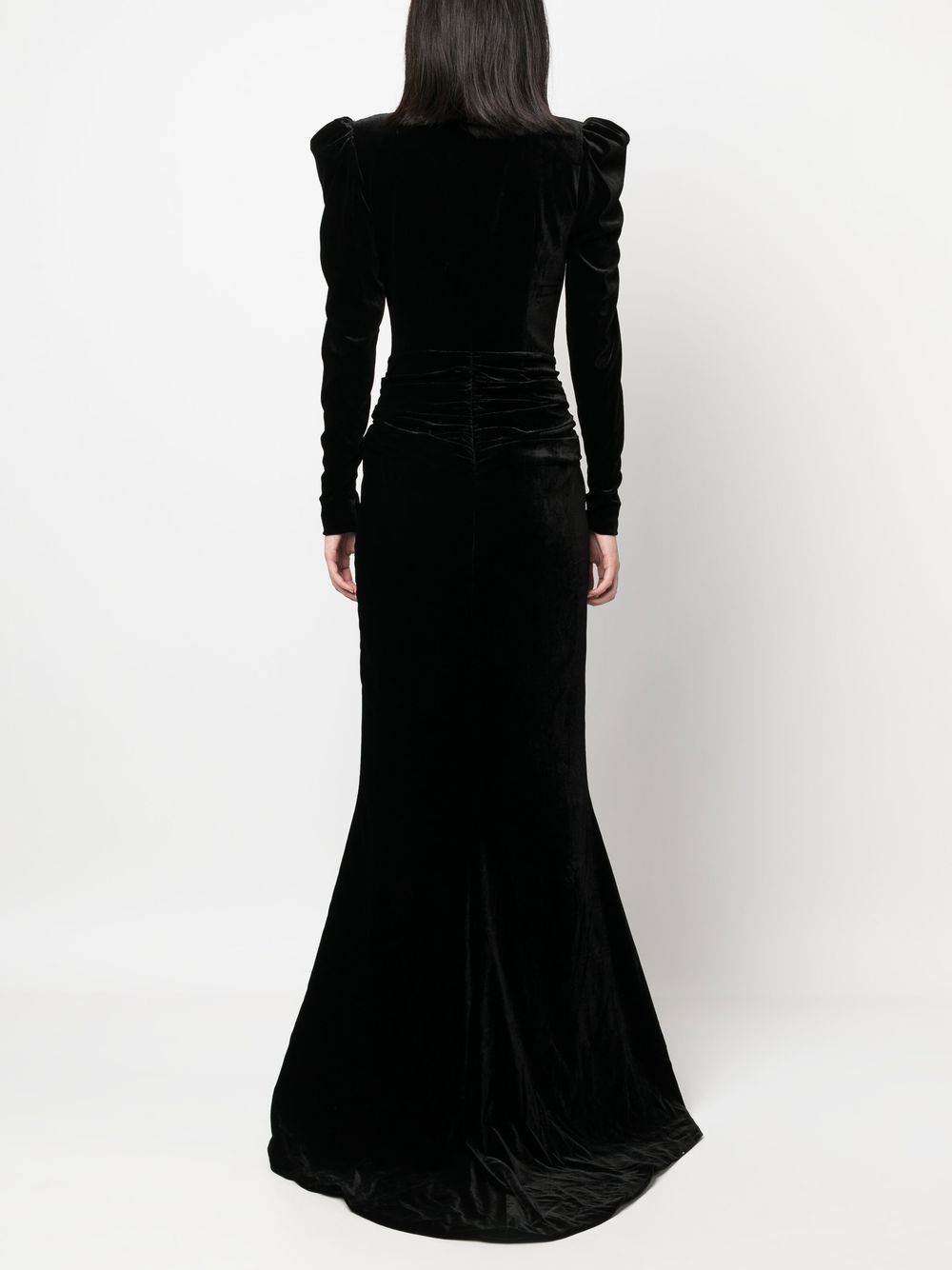 Alessandra Rich アレッサンドラリッチディープネックラインベルベットロングドレス - Image 5
