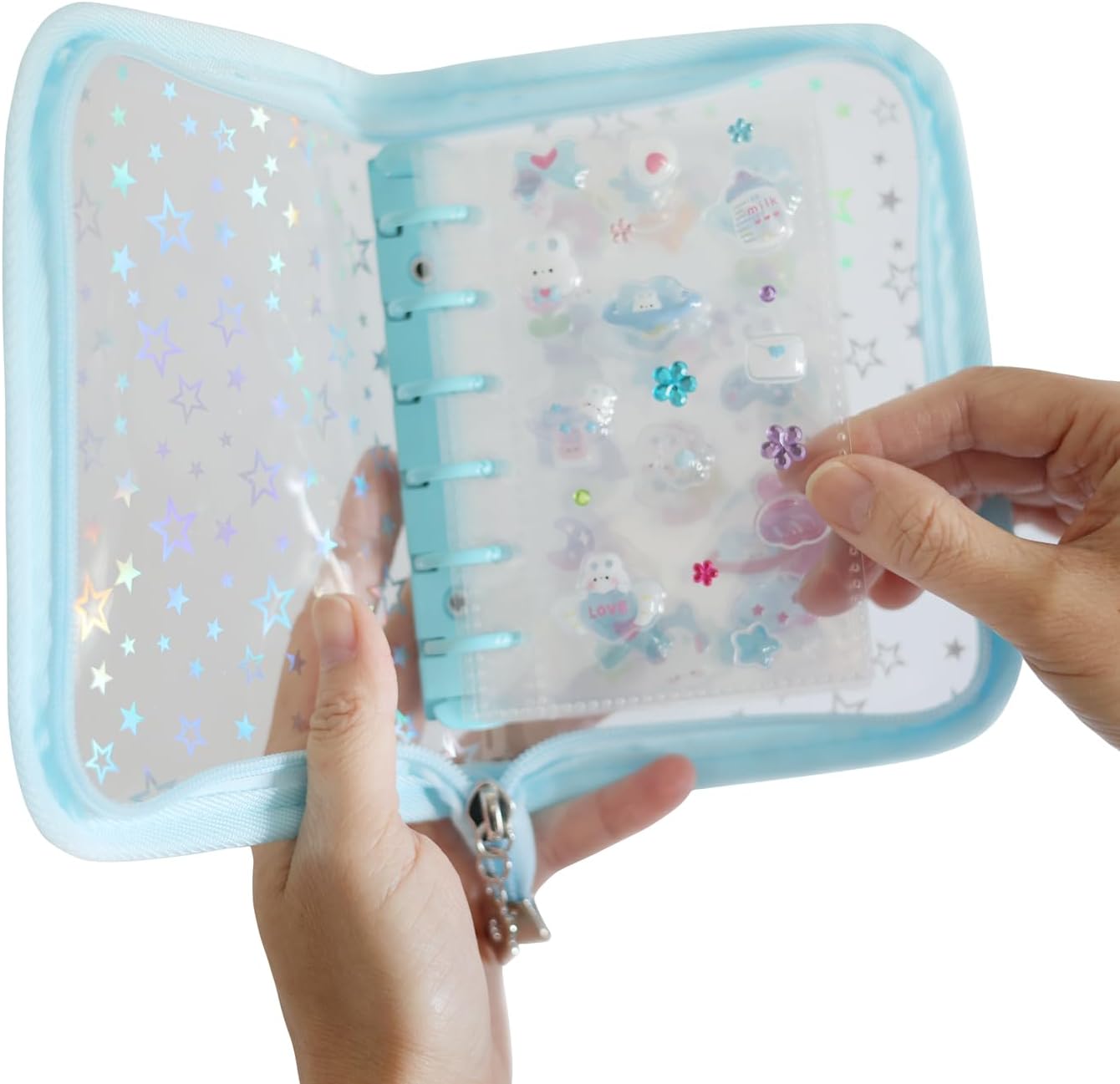 Binder Sealing Book, Seal Storage, A7, 6 Holes, Binder Card Protection, 10 Transparent Sleeves, Lightweight, Dustproof, Sticker Storage, Photo Storage, Star Pattern, Transparent Sticker Pad