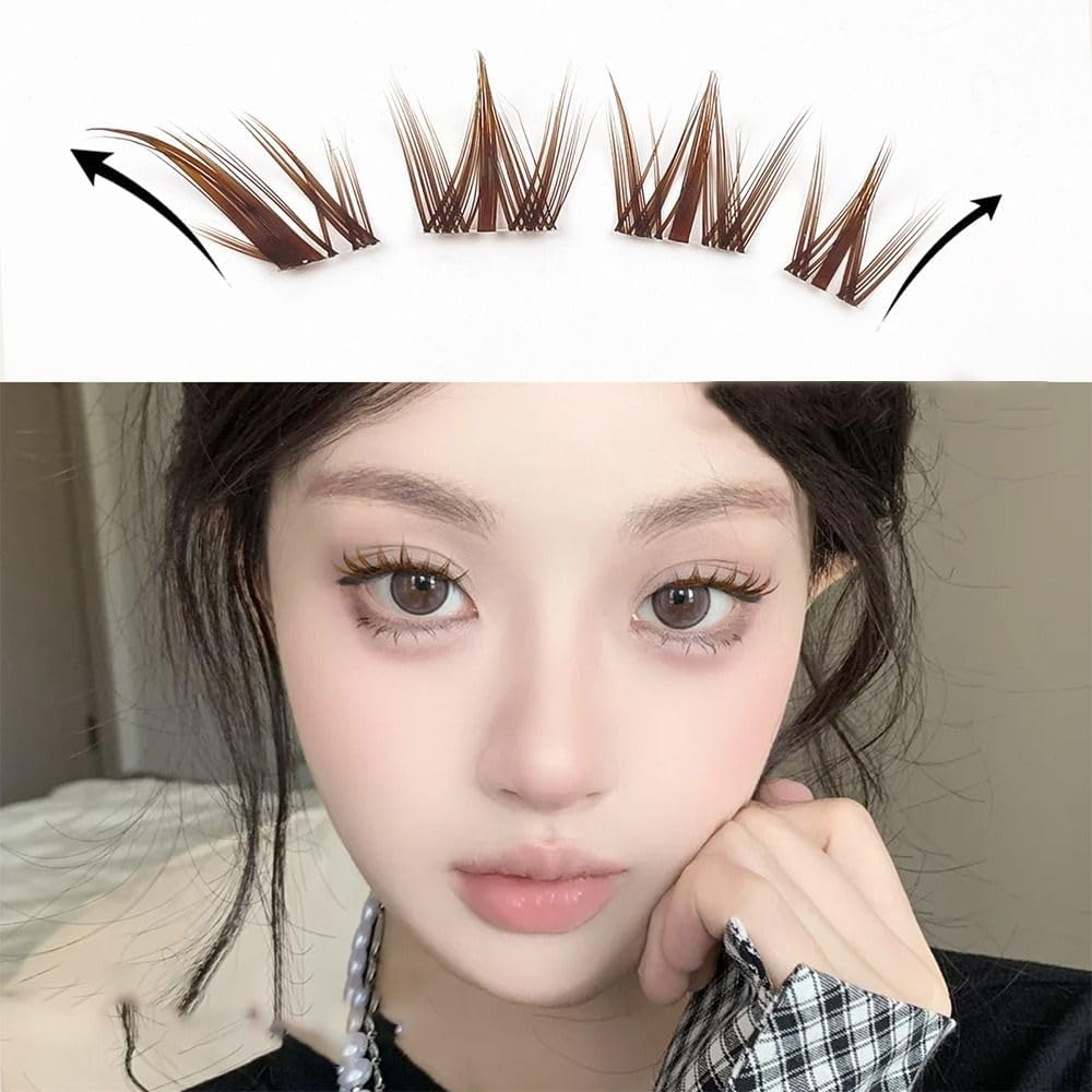 80pcs False Eyelashes Glueless Caramel Brown Fox & Dog Style Individual Natural Cartoon Anime False Eyelashes DIY Eyelash Extensions
