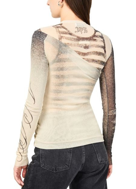 JEAN PAUL GAULTIER Double layer printed mesh long sleeves top - Image 5