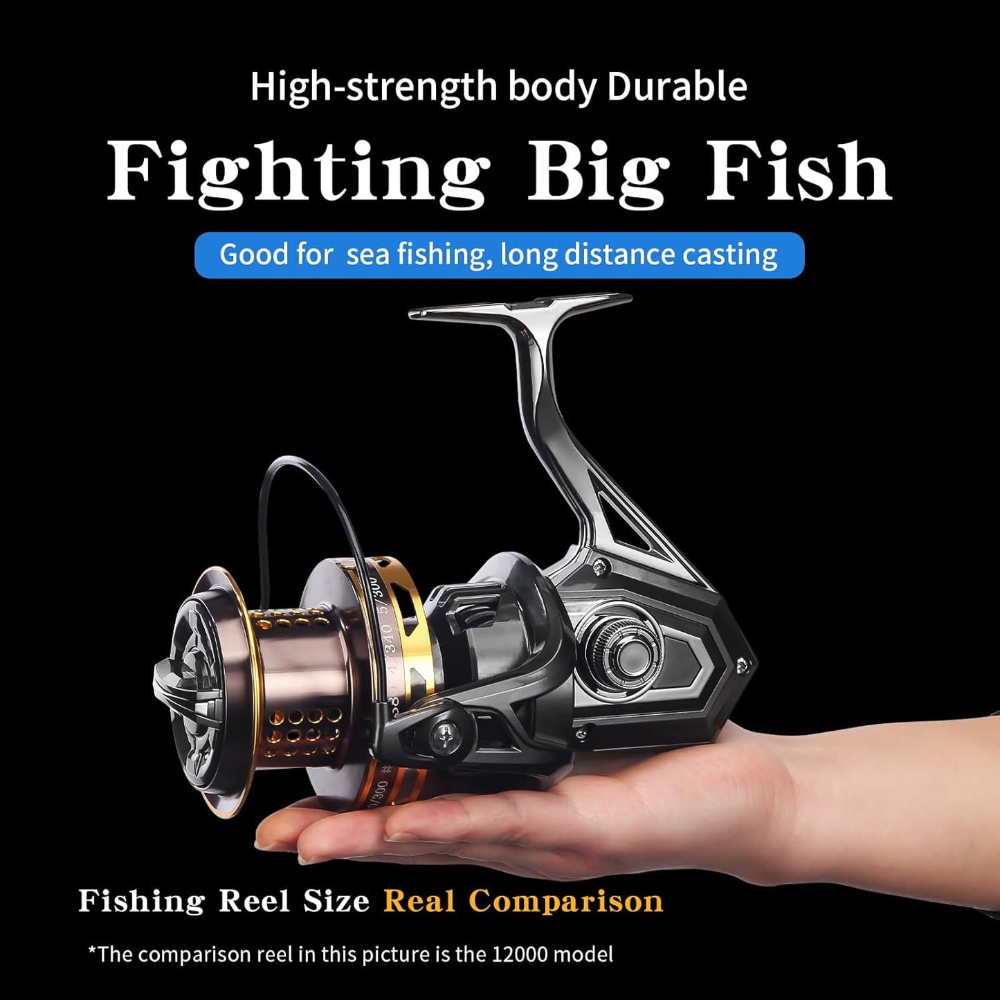 HAUT TON Spinning Reel 8000/9000/10000/12000/14000 Series 17+1BB Graphite/Metal Frame Surf Fishing Reel 4.8:1 Gear Ratio 55lb Drag Medium/Heavy Long Casting Coastal Offshore Saltwater Monster Fish