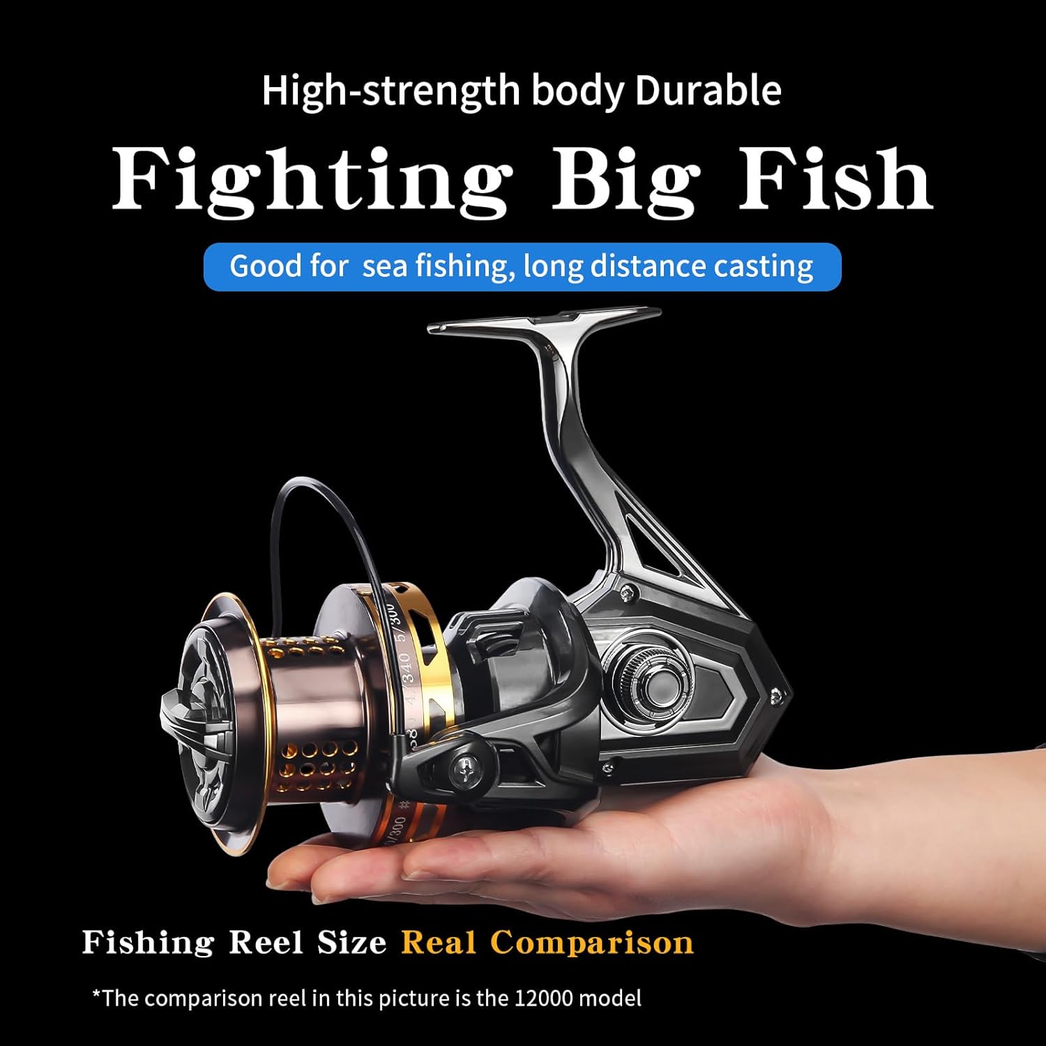 HAUT TON Spinning Reel 8000/9000/10000/12000/14000 Series 17+1BB Graphite/Metal Frame Surf Fishing Reel 4.8:1 Gear Ratio 55lb Drag Medium/Heavy Long Casting Coastal Offshore Saltwater Monster Fish