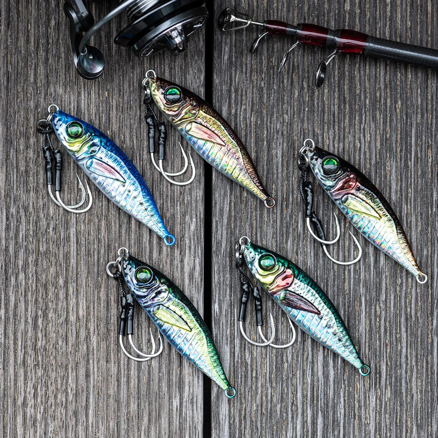 Goture Metal Jigs, Set of 6, Jigging, Saltwater Fishing, Boat Fishing, Lure Set, Metal Jig Set, Slow Jigging, High Distance, Surf, Madi, Rootfish, Bluefish, Sea Bass, Flounder, Variety of Colors, 0.2