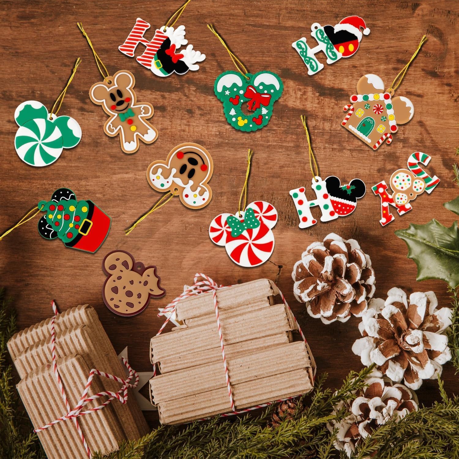 12 piezas de decoraciones navideñas con hilos finos dorados, adornos de ratón de madera para árboles de fiestas navideñas, decoraciones de fiesta para colgar en árbol, hogar, chimenea (verde)