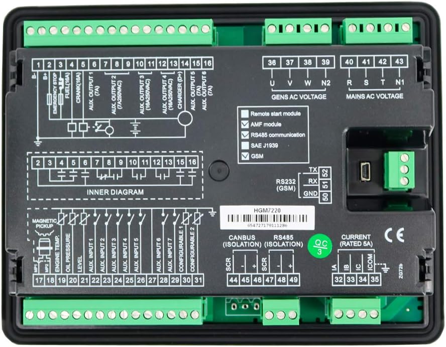 Smartgen HGM7220 自動起動モジュール ジェネレータ コントローラ (USB/RS485 自動メイン障害コントローラ パネル付き)