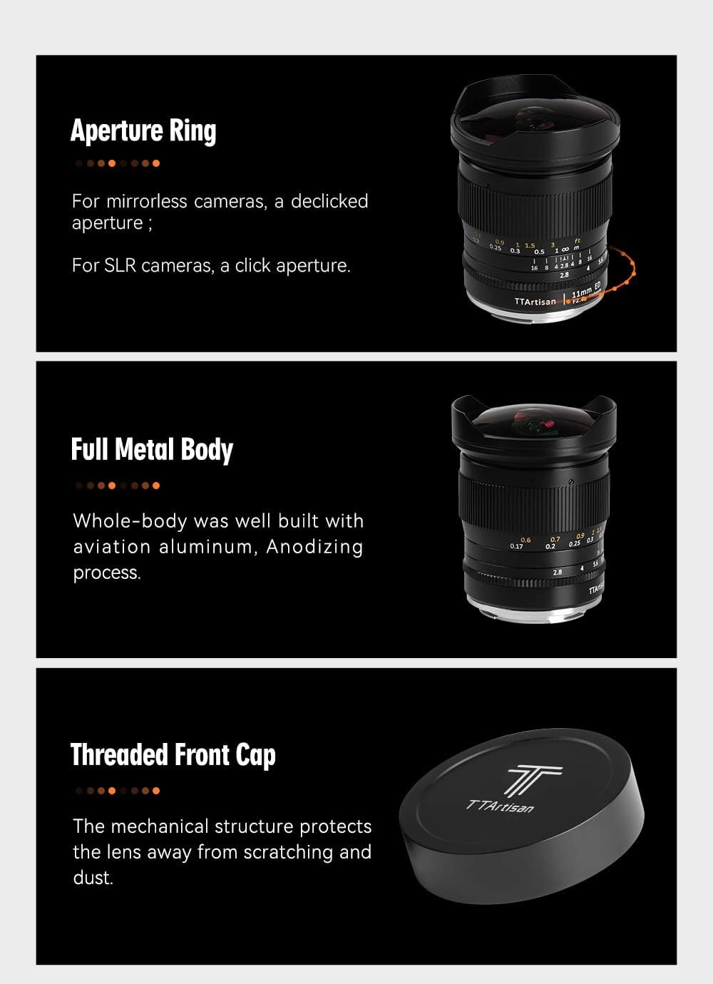 TTArtisan 11mm f2.8 Manual Focus Fisheye Lens for Canon EF Mount Cameras