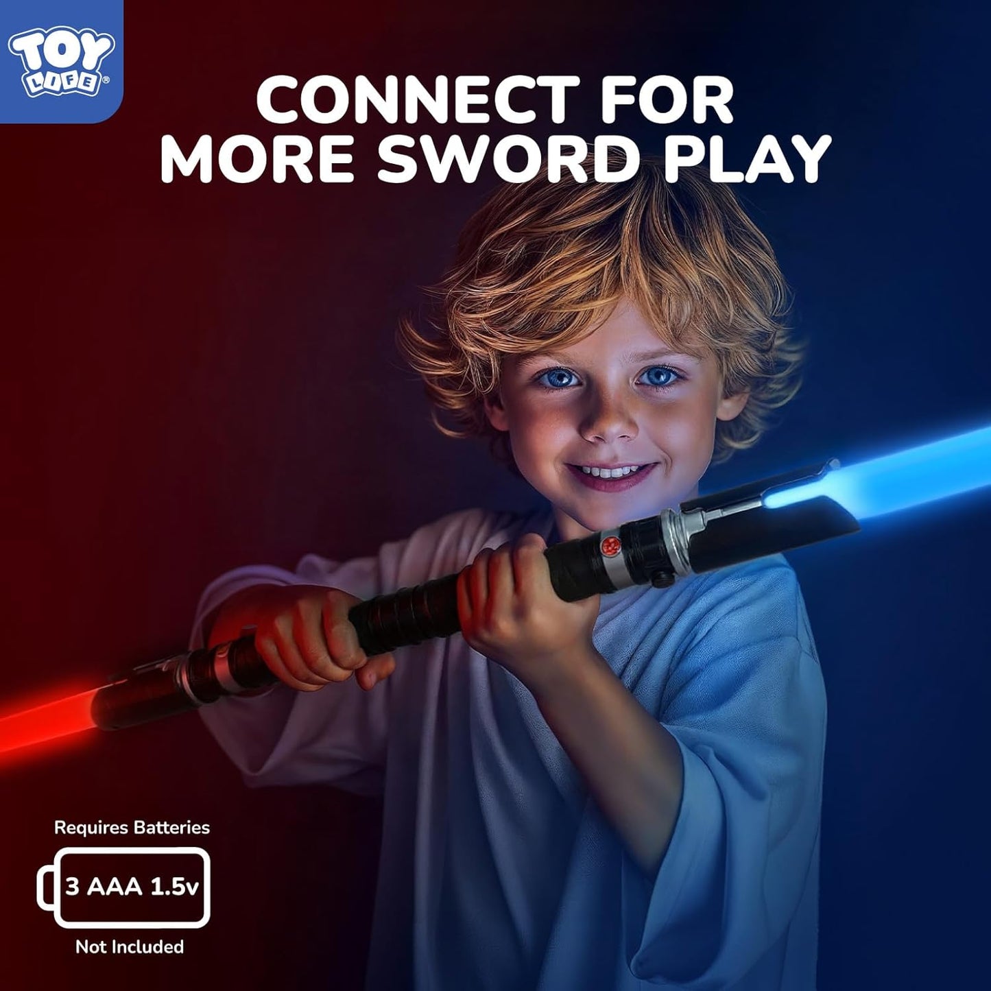 TOY Life 2 en 1 Espada iluminada azul y roja, paquete de 2 para niños, espada iluminada expandible para niños, sables de luz LED + sonido FX, sables de luz duales, juguete iluminado, sable oscuro de
