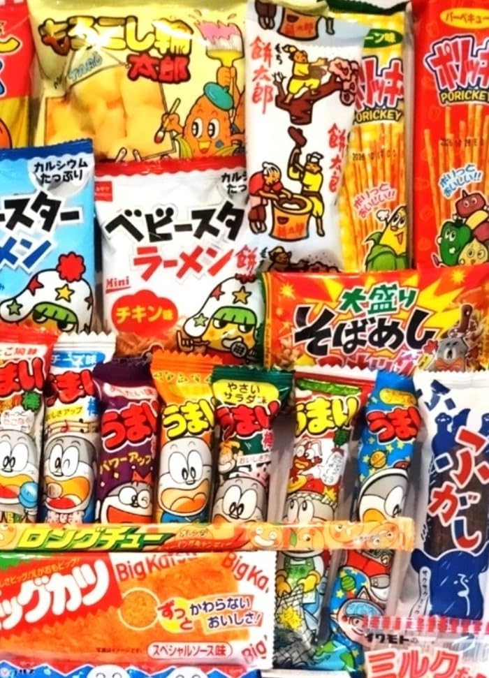 Japanese Snacks Assorted, 80-Piece Set, Includes 80 Boxes, Includes Mini Stickers